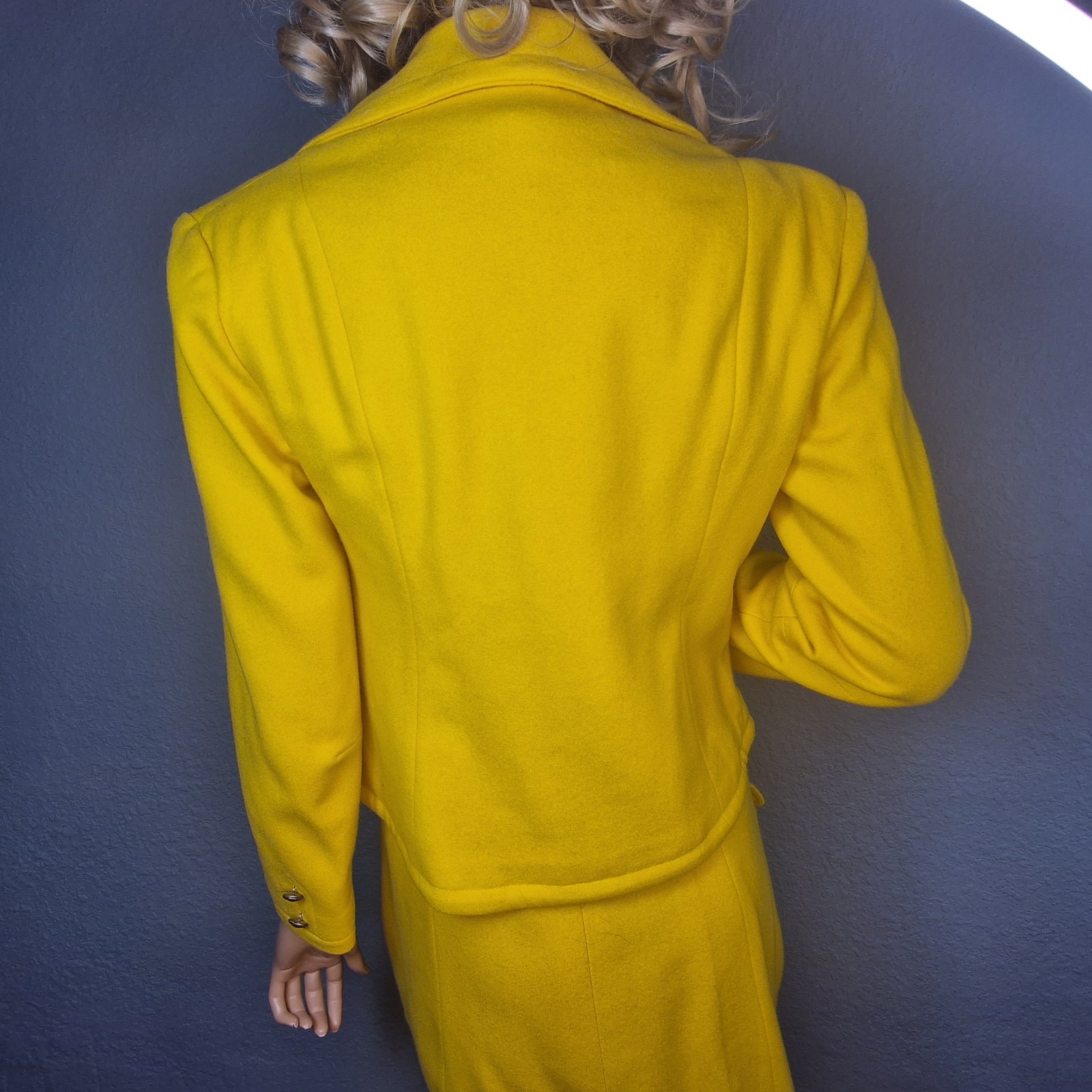 60’s Designer Mod Go Go Lemon Yellow Wool Suit Dress Mini Dress & Jacket RARE SM