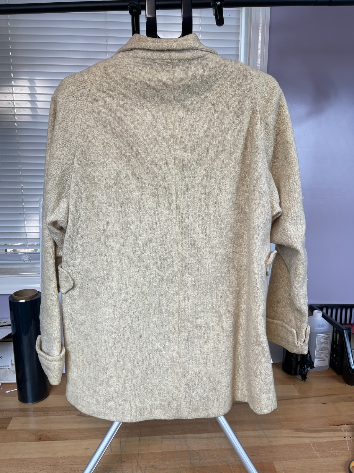 Vintage 1950s Fashioned by Irmac Wool Blend Coat Beige Bouclé Lined Mid Century