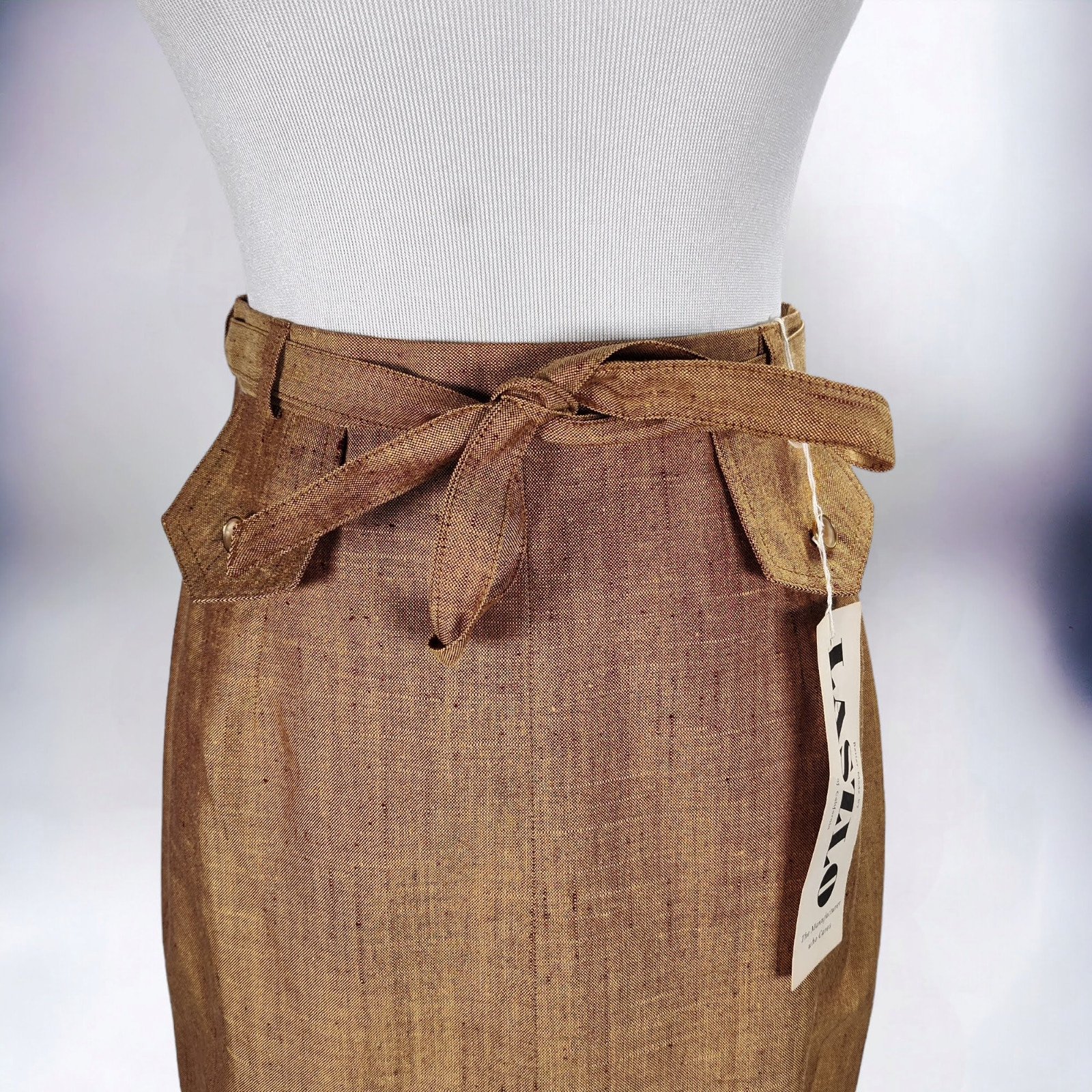 Vintage 1960s Wool Silk Tweed Pencil Skirt NOS Gold Belted Mod Secretary Size 10