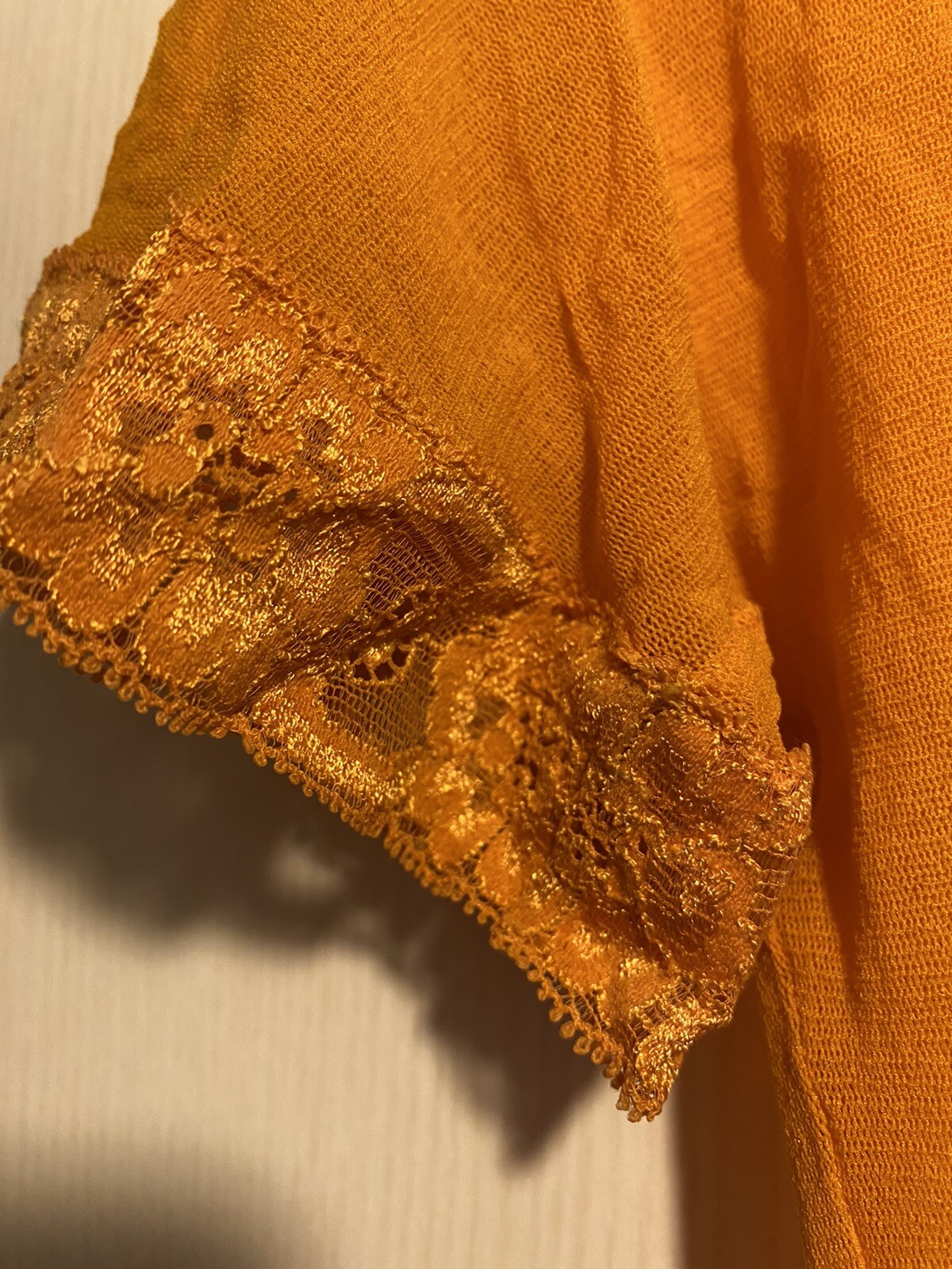 Vintage Jean Paul Gaulthier T-shirt 1990er orange mit Spitze, S, ungetragen