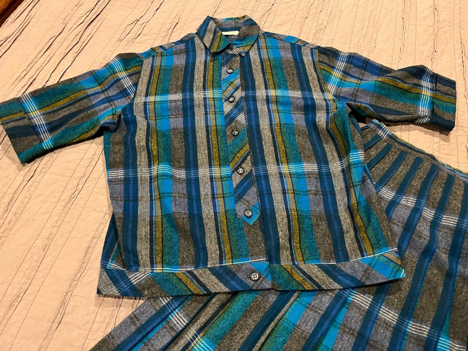 Women’s Vtg CENTURY OF BOSTON Plaid Skirt & Short Sleeve Jacket Size S