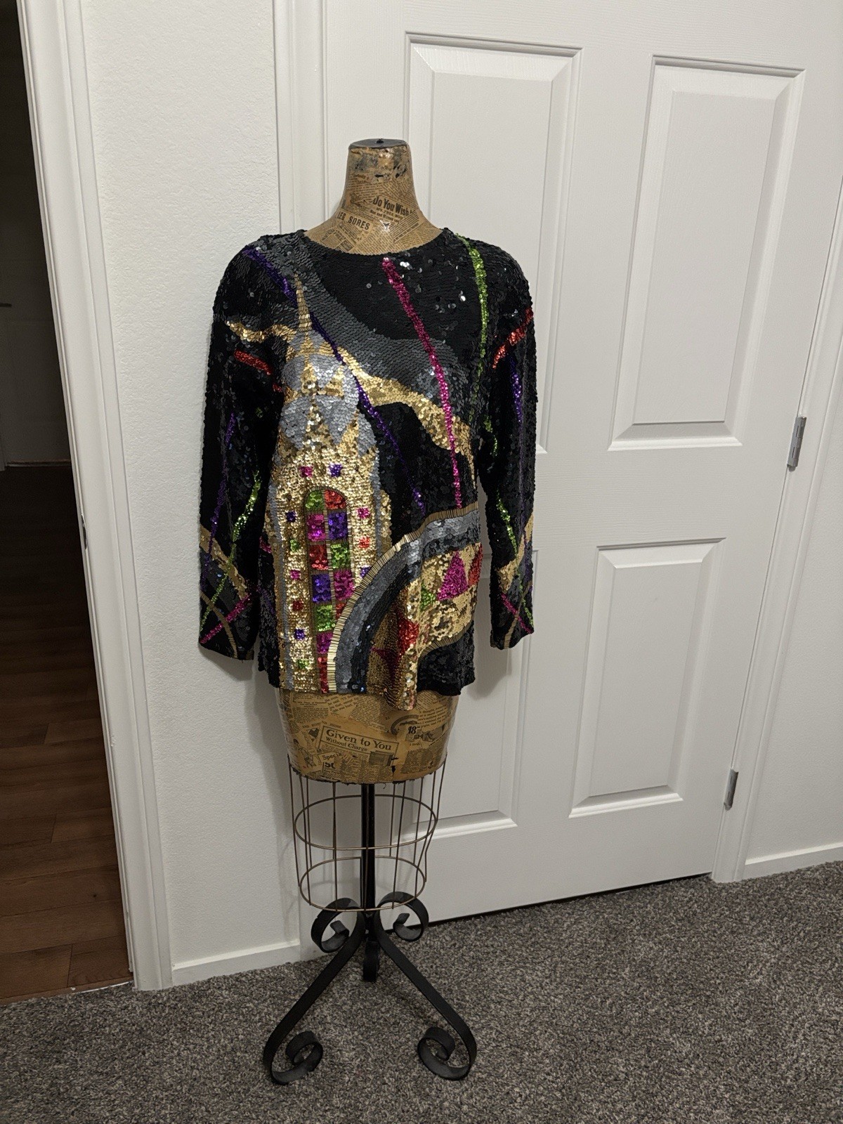 Cedars 80s vintage black sequin blouse New York City Chrysler Building M party