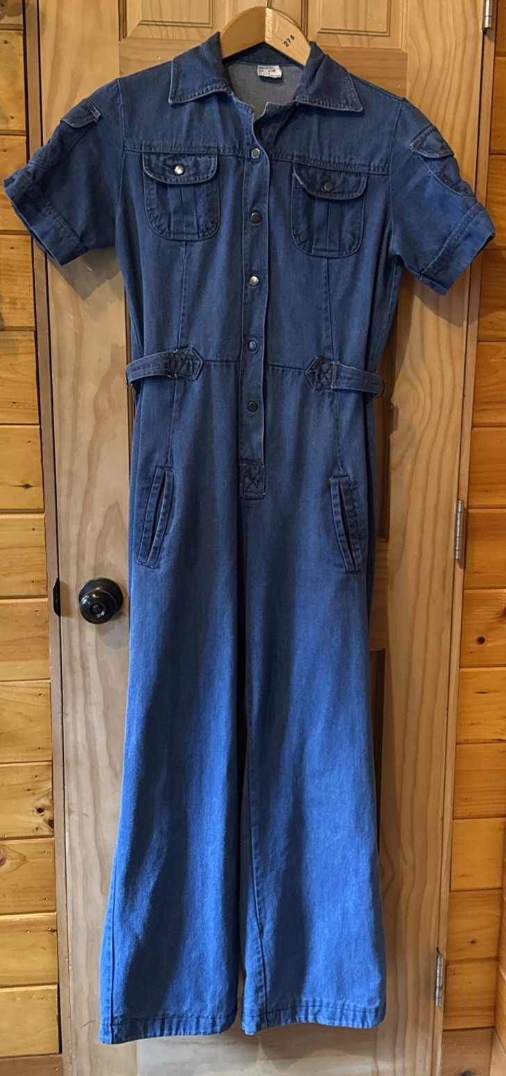 Rare Denim Jump Suit 70’s Bell Bottoms Made In Hong Kong Size 11/12