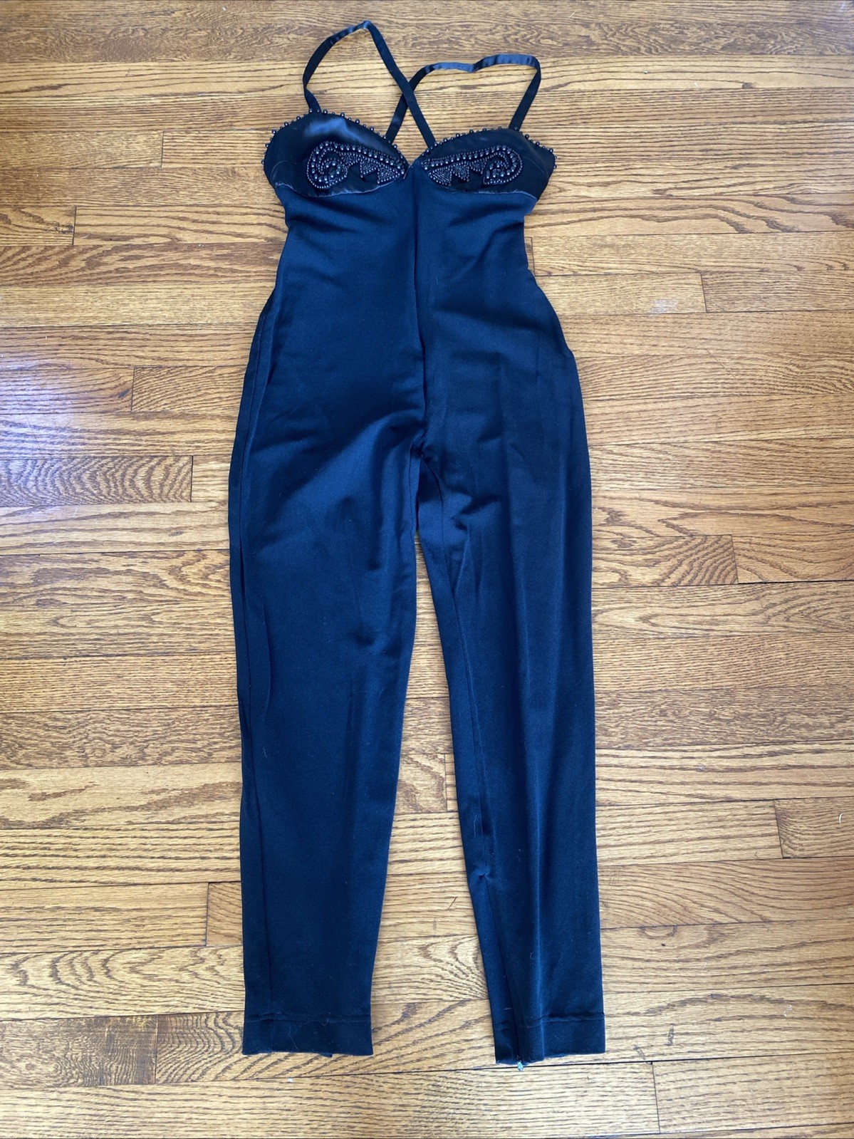Vintage 1990s Black Byblos Beaded Catsuit Jumpsuit Bodysuit AS IS