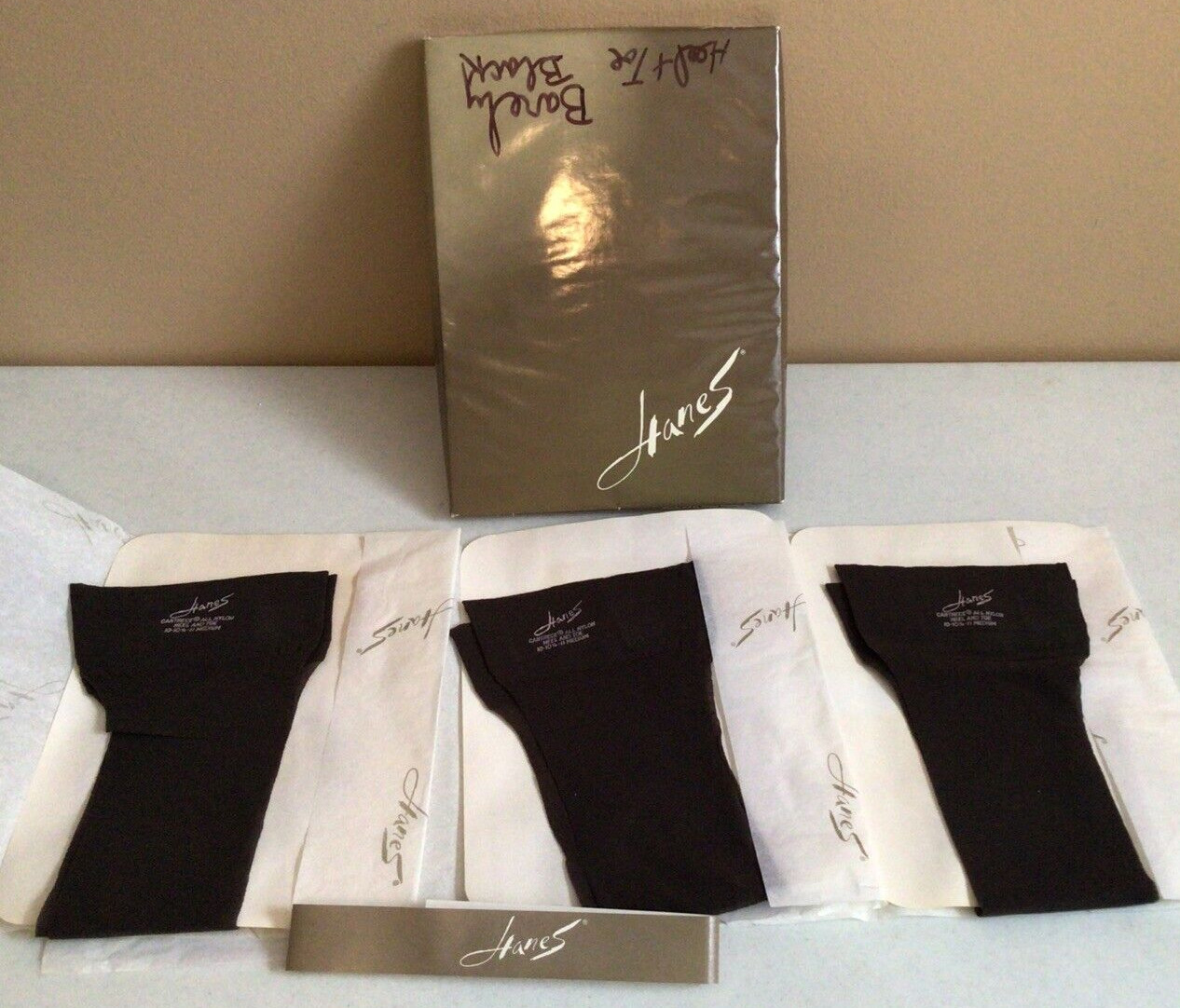 3 Pair Hanes Barely Black Nylon Heel Toe Stockings Pantyhose 10-11 Med #210