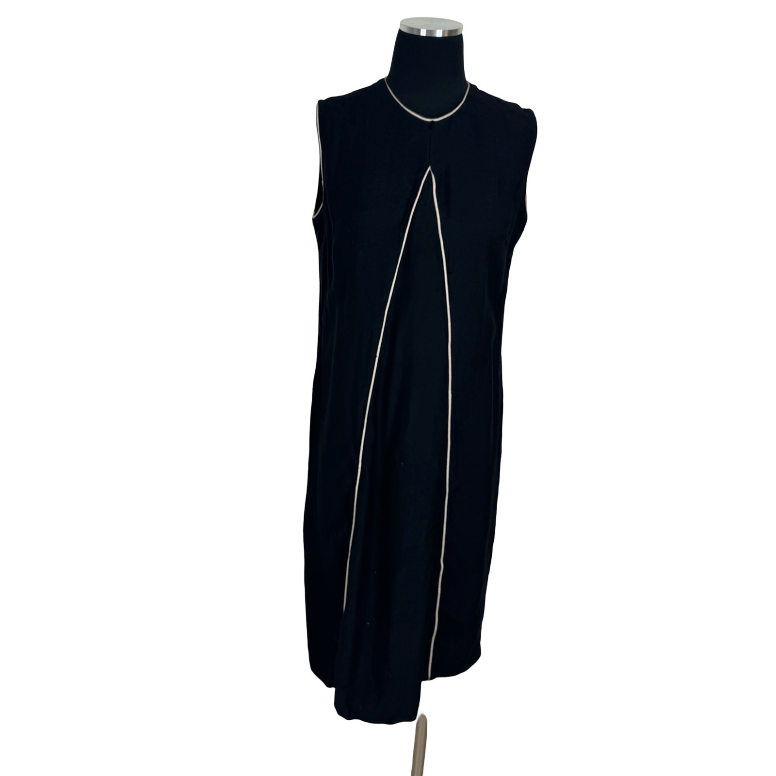 Vintage 1960s Helen Whiting Mod Shift Dress Black White Geometric Piped As Is M