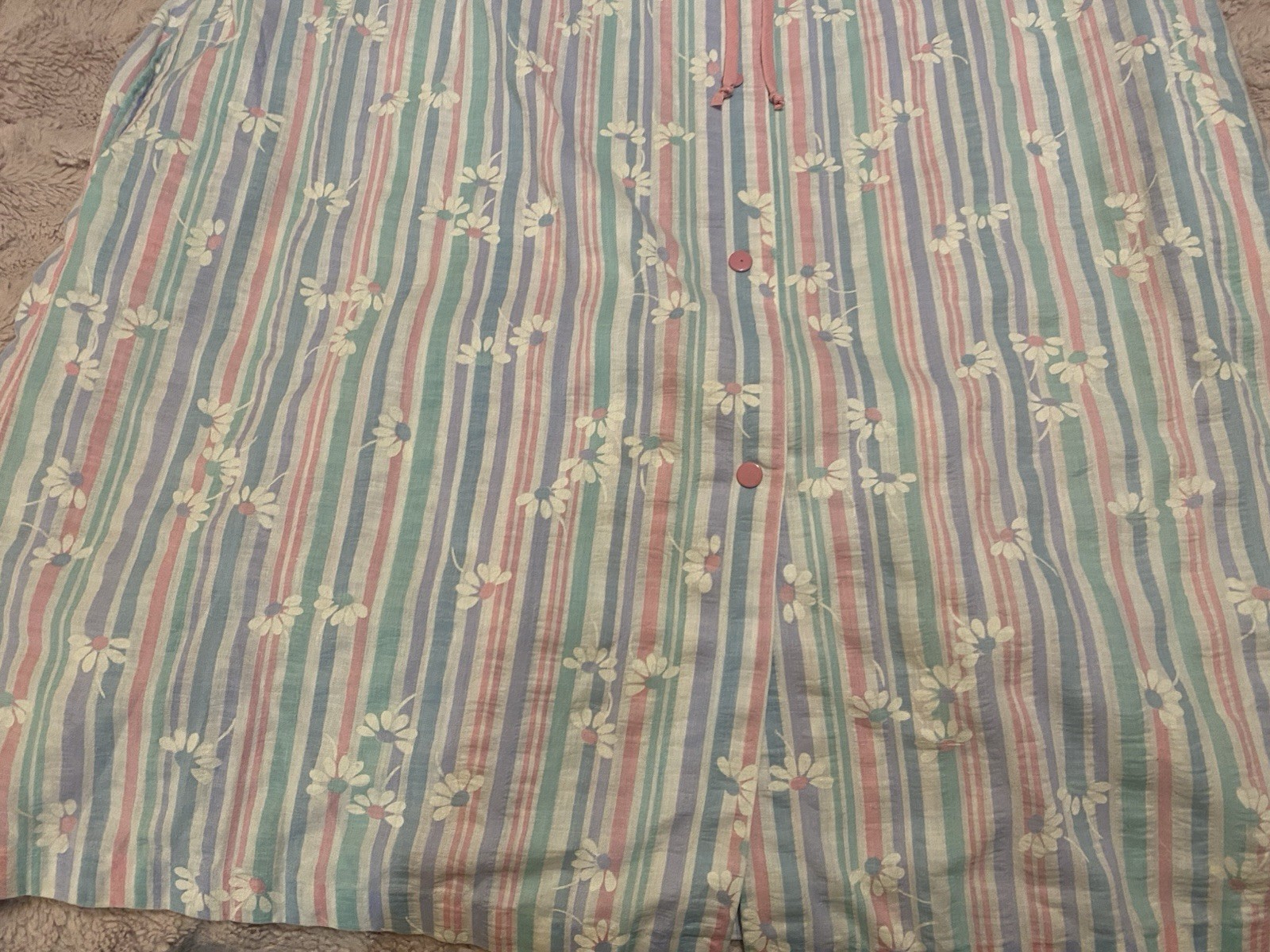 Vintage Dan Ellen Vertical Pastel Striped House Dress Snap Front Women’s Small
