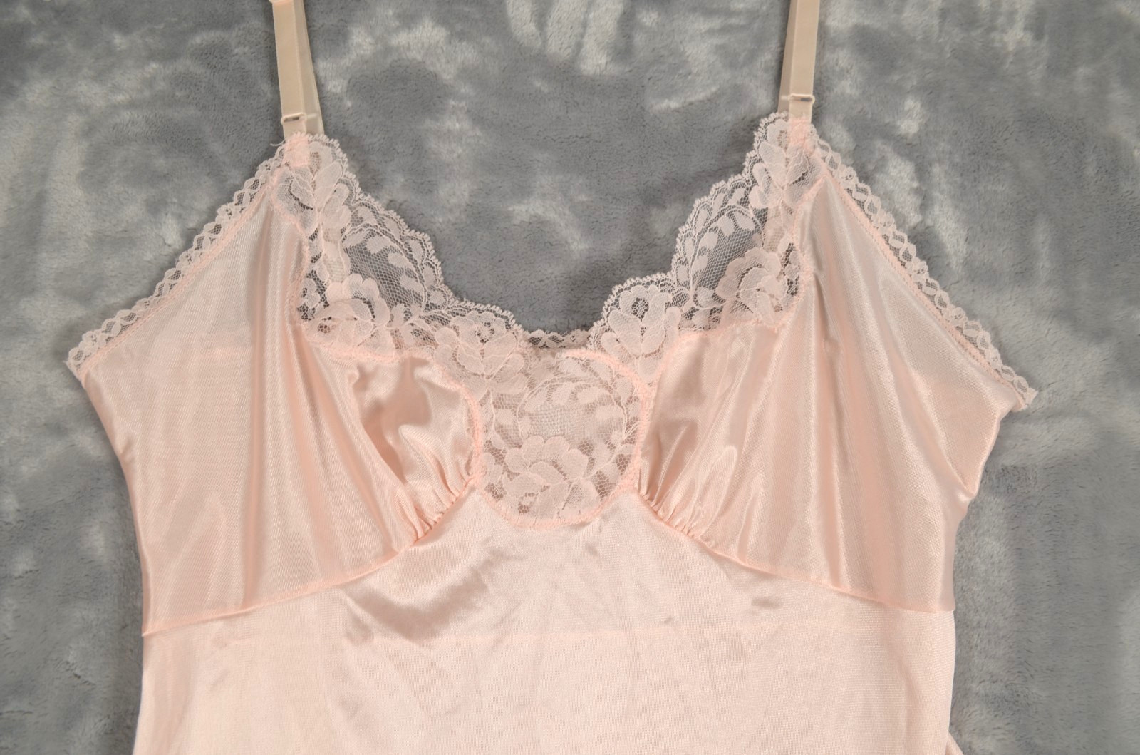 Vintage Teddy Pink Lace Ruffle Sheer Antron III Nylon One Piece Lingerie Size M
