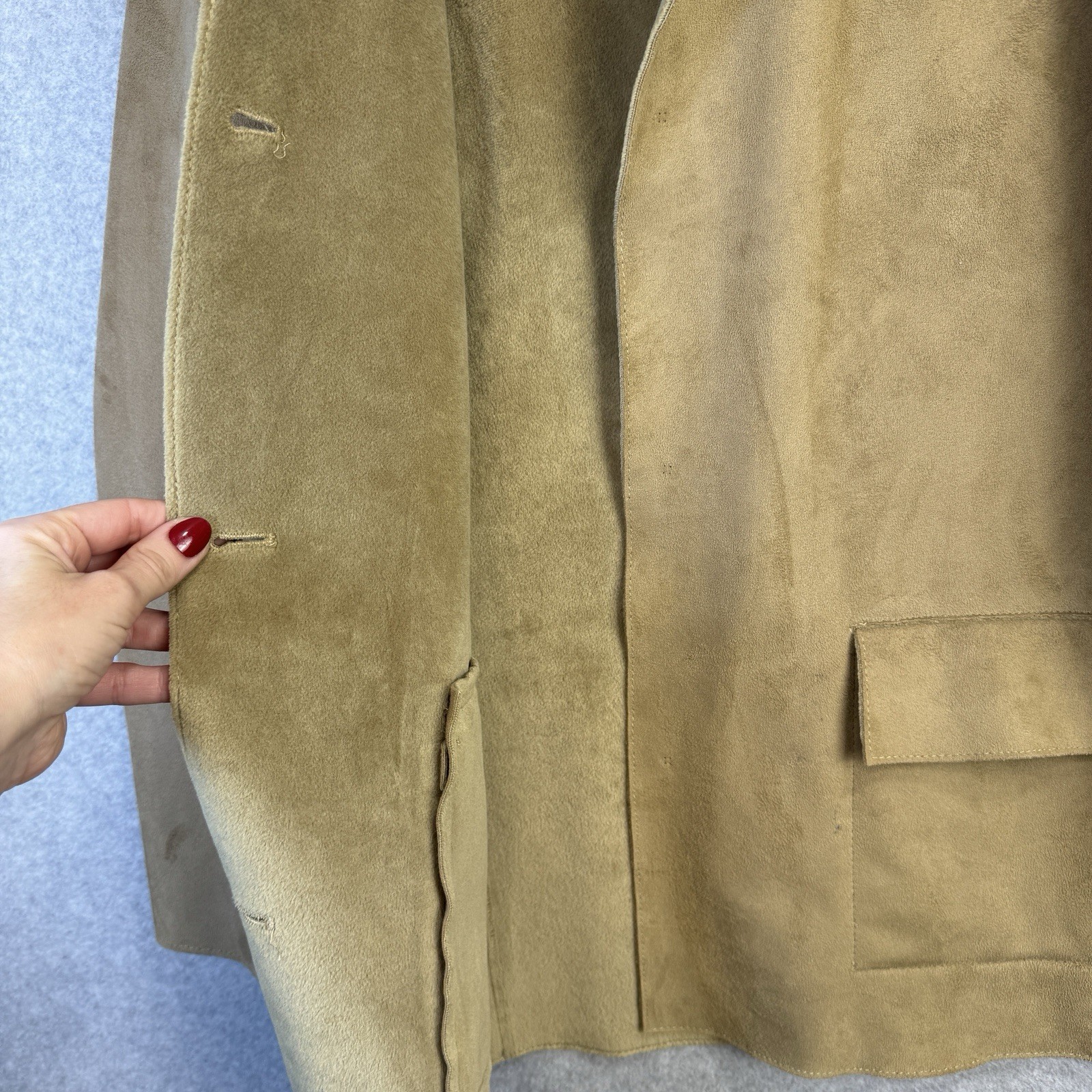 VTG Harve Benard Faux Suede Long Jacket Tan Brown Size 4 Western Open Front