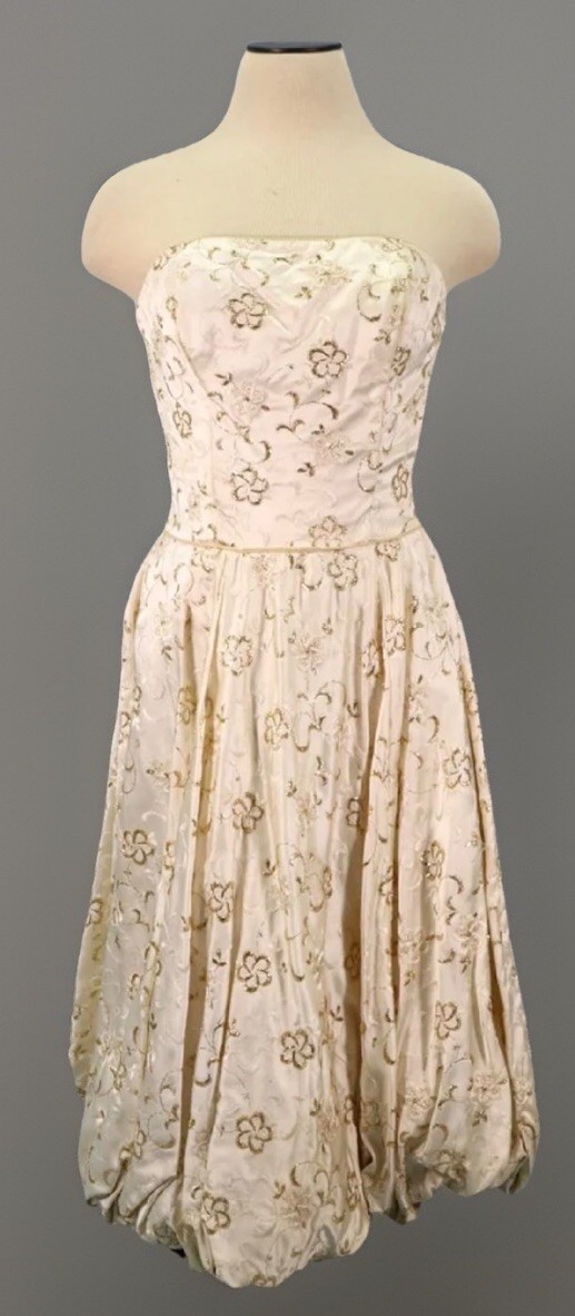 Vtg 1960’s Gold Embroidered Bubble Hem Party Dress – Prom – Party – Free Ship