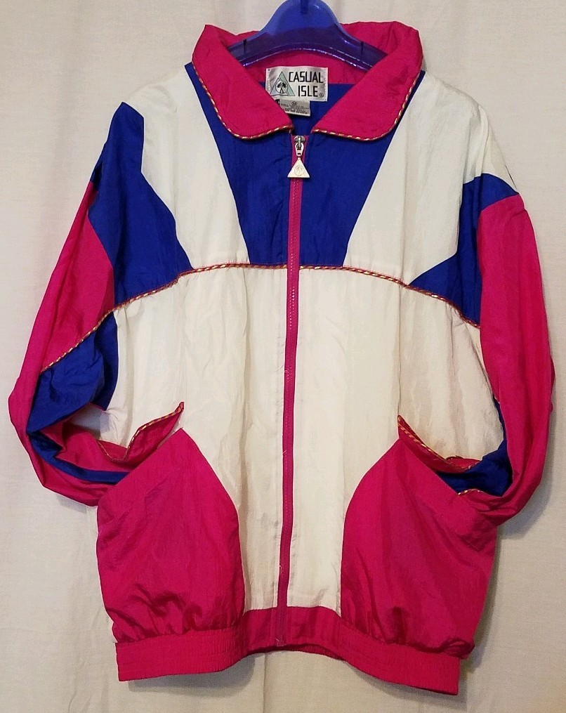 VTG Womens Casual Isle Bright Colorful Full Zip Lightweight 90s Jacket hip hop