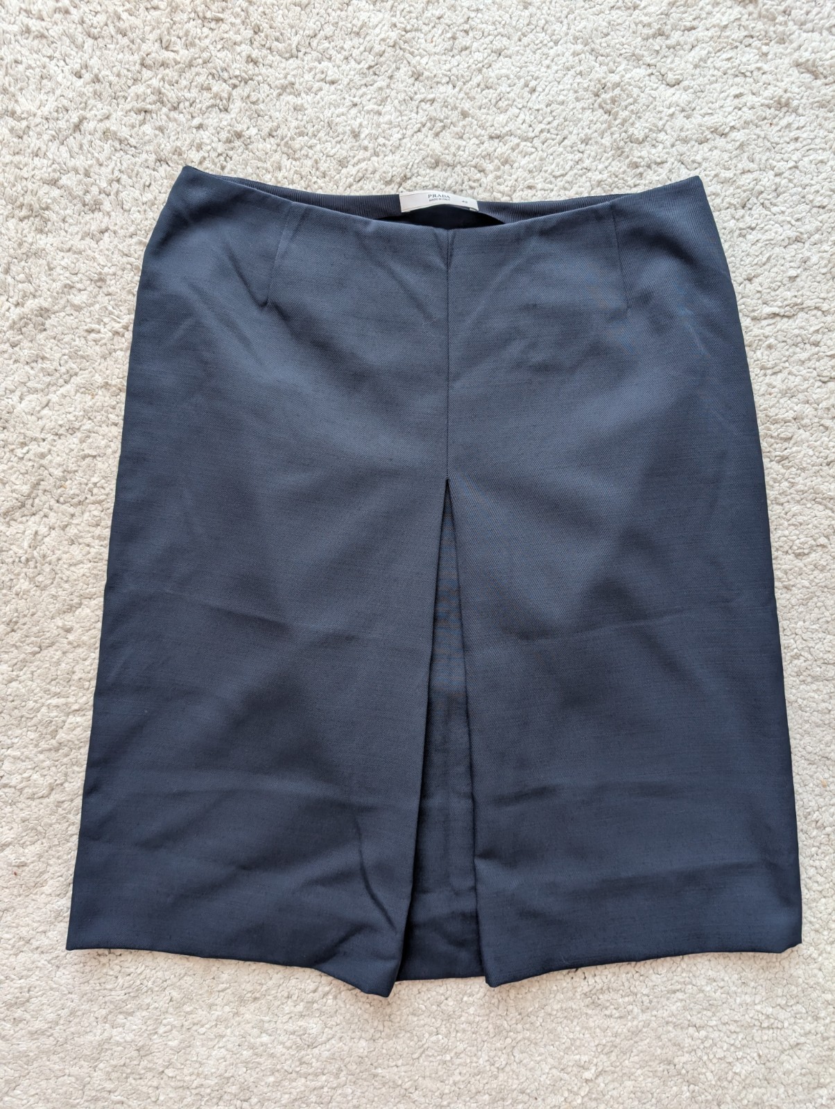 PRADA Womens Navy Blue Virgin Wool Nylon Knee Length Skirt A-Line Pencil Sz 42 M