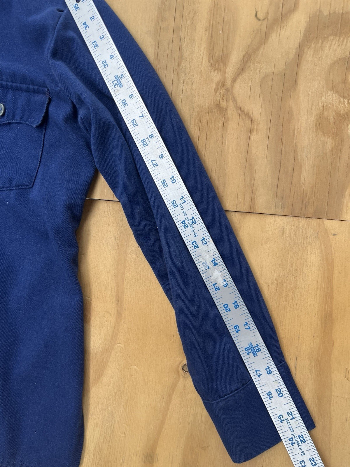 Vintage 70s Levis Big E Tab Work Shirt Blue Long Sleeve Pocket Women’s Small