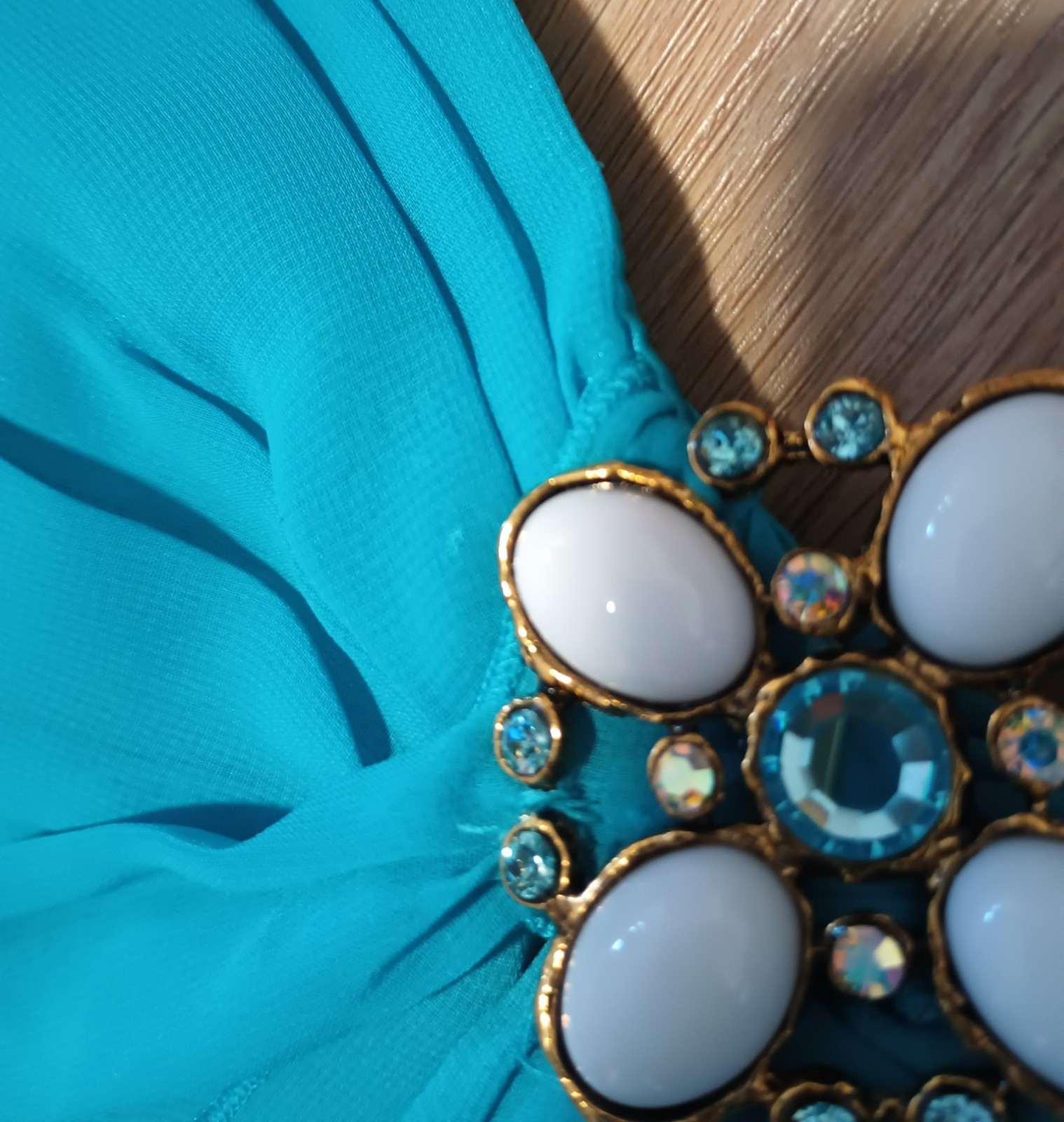 Vtg 90s ABS ALLEN SCHWARTZ Teal Sheer Tiered Layered Empire Evening Prom Dress 4