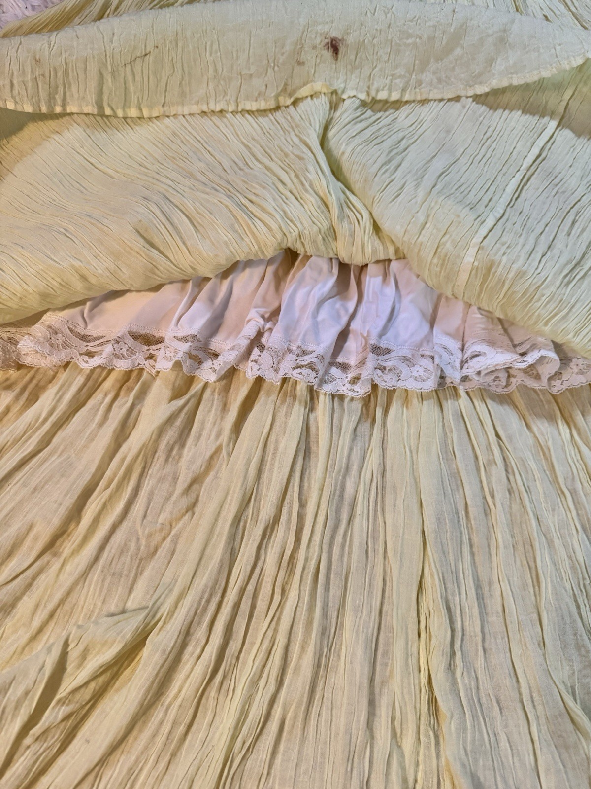 Vtg India Yellow Cotton Crochet Mesh Gauze Tent Maxi Dress Full Sweep Open Size
