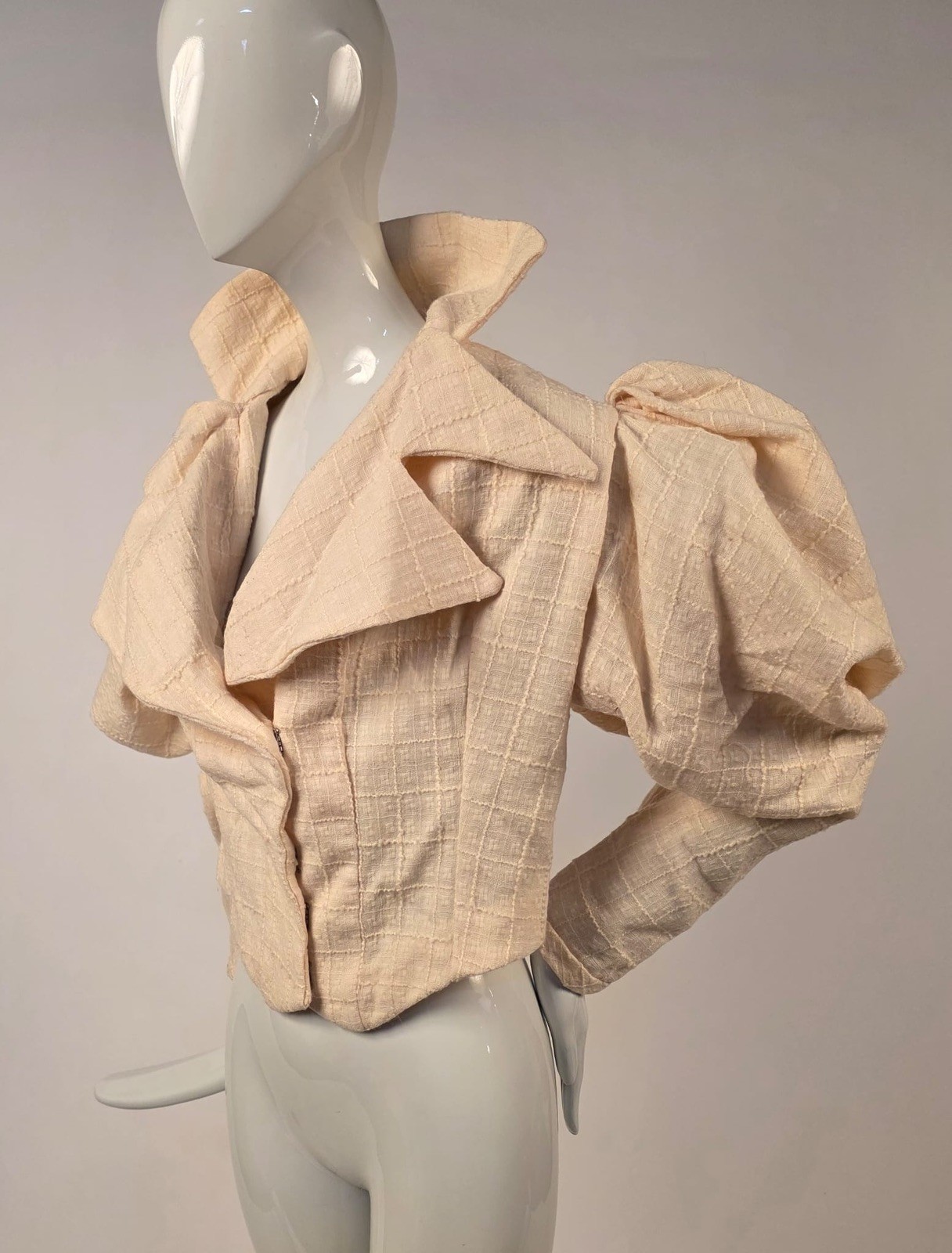 EDWARDIAN STYLE 1970’S BLONDE WINDOWPANE WOOL JACKET W POINTED LAPELS