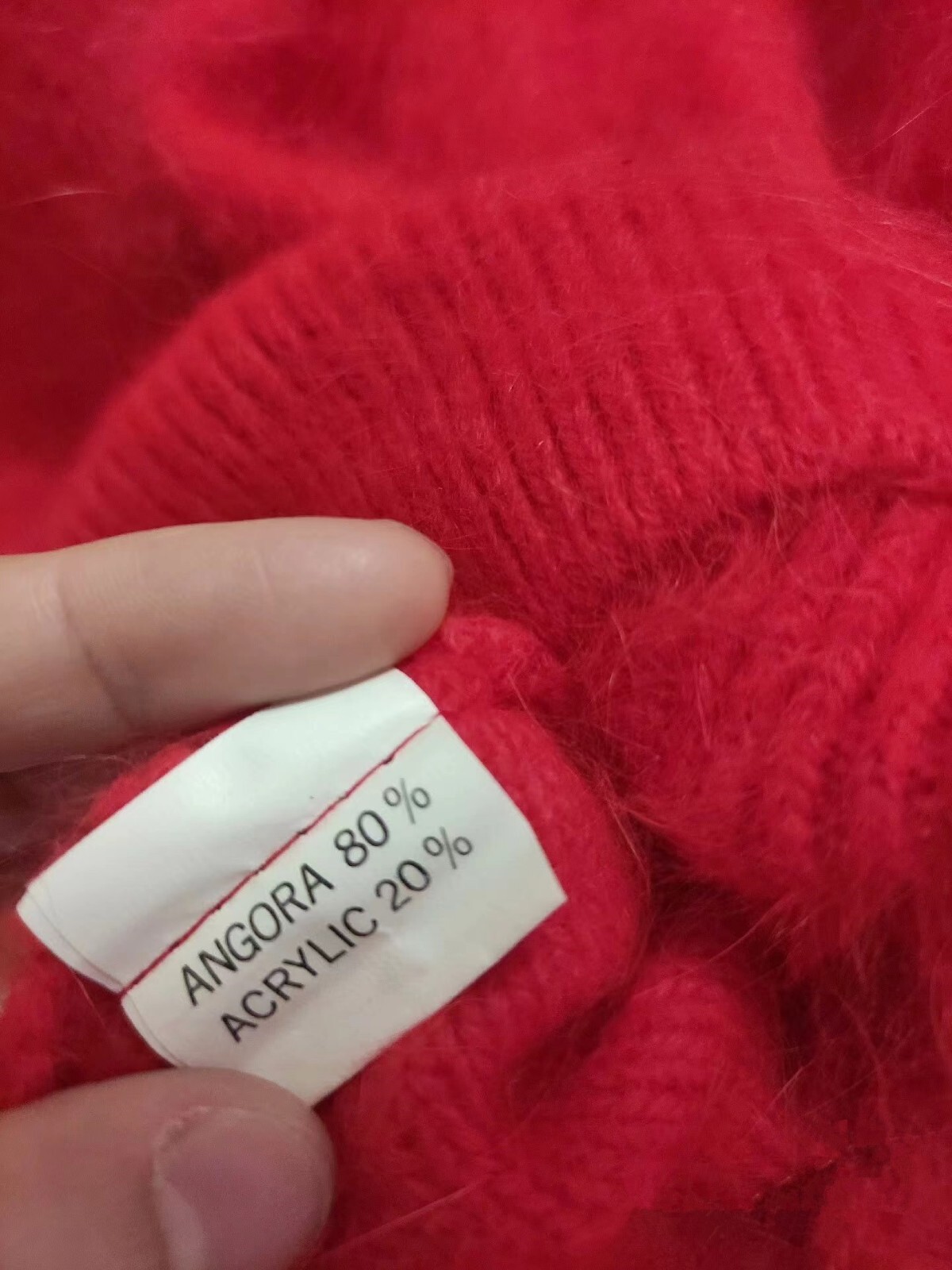 80% Angora Sweater Red Floral Embroidered Front Soft Fuzzy Knit Pullover