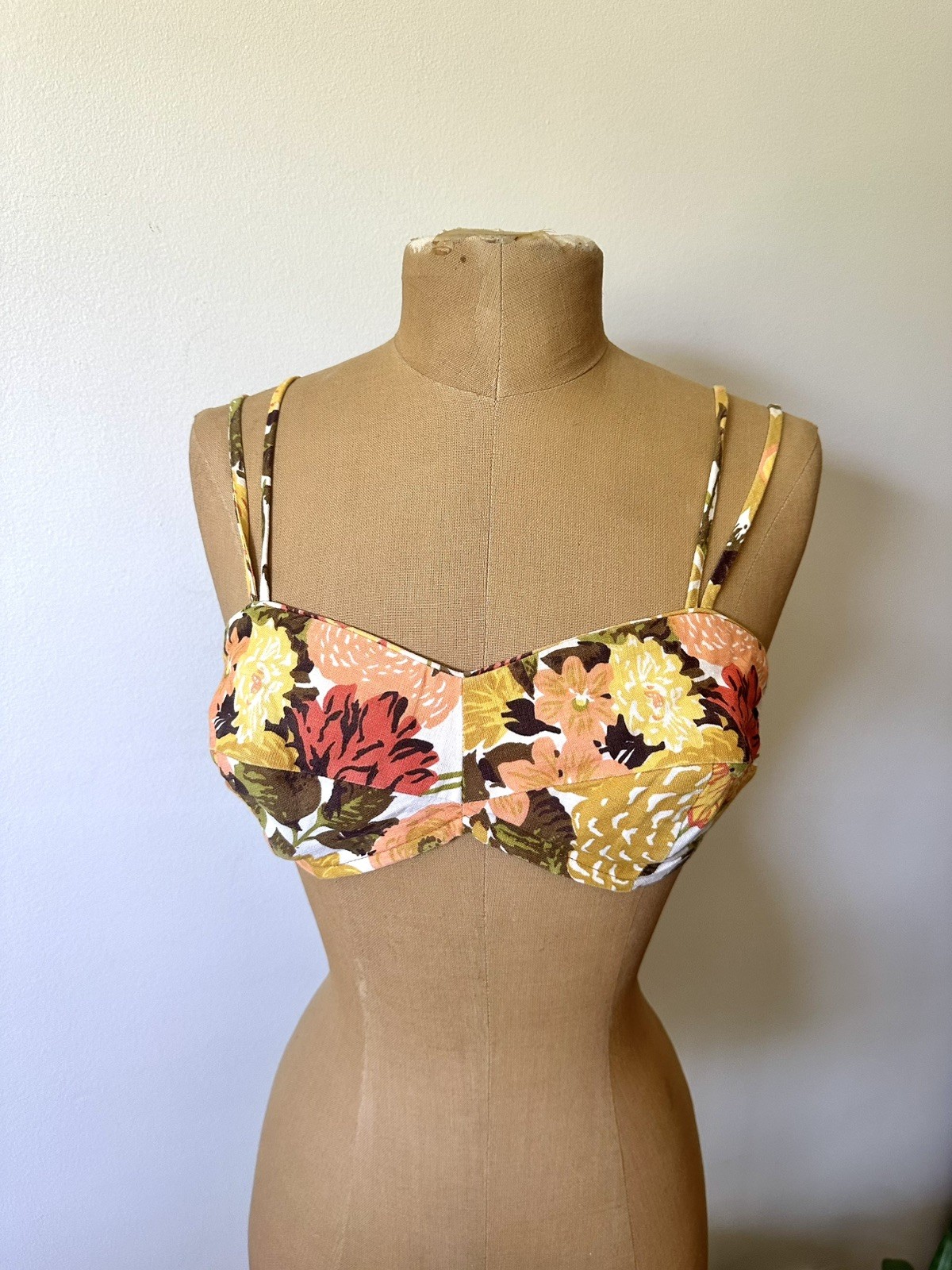 Vintage 1950-1960’s Floral Bathing Suit Top, Bullet Bra Styling