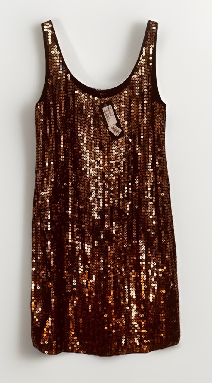 $345 Vintage New Old Stock DKNY Antique GOLD Sequin Tank Cocktail Mini Dress P