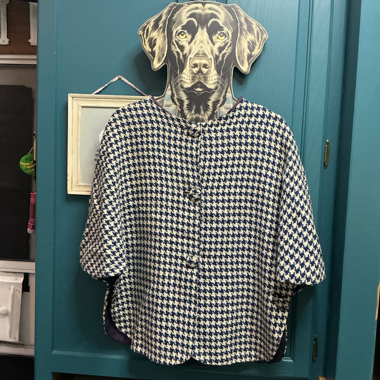 Vintage ILGWA GLENTEX Hounds tooth Wool Poncho Size US medium