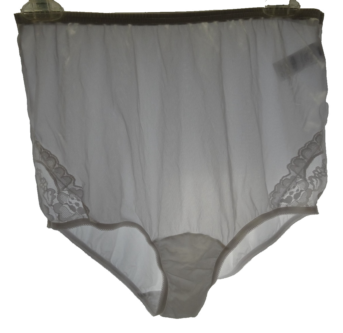 Vanity Fair 7 44 100% Nylon Satin Sheer Hi-Waist Brief Panties White VTG 13-001