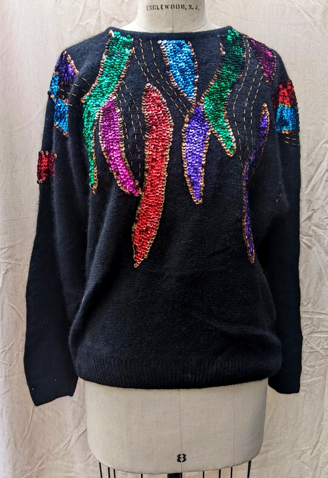 vintage WORK IN PROGRESS Gladys Bagley EMBELLISHED SWEATER sequin ANGORA