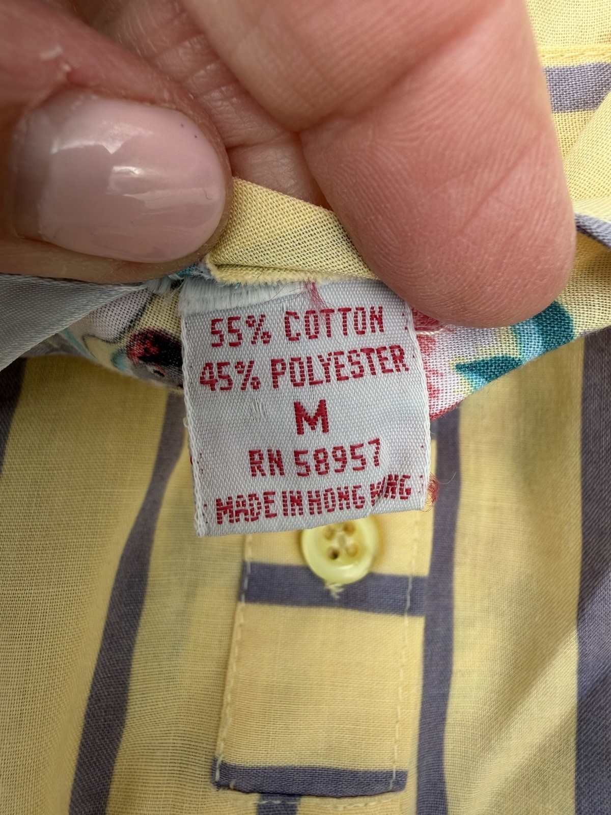 Vintage 70s Bennington Court yellow striped Asian cranes poplin popover blouse M