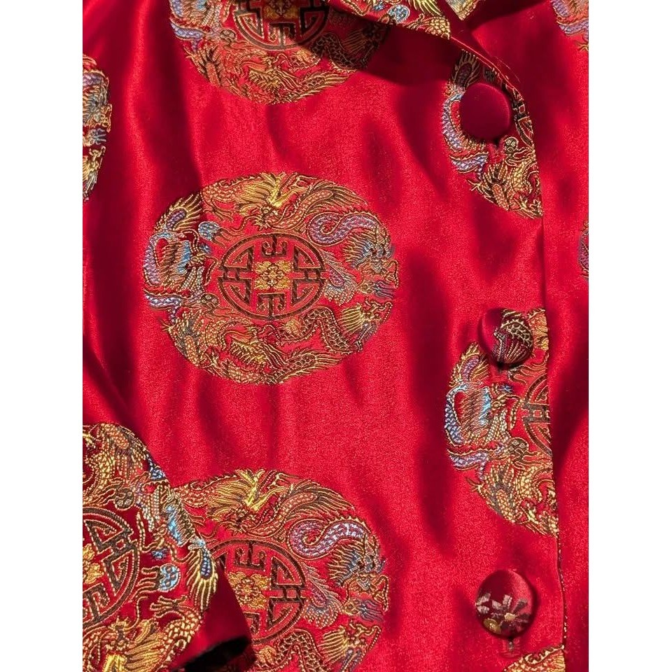 Gigi Clark Silk Blend Red Brocade Jacket Medallion Print Blazer Size 4 Vintage