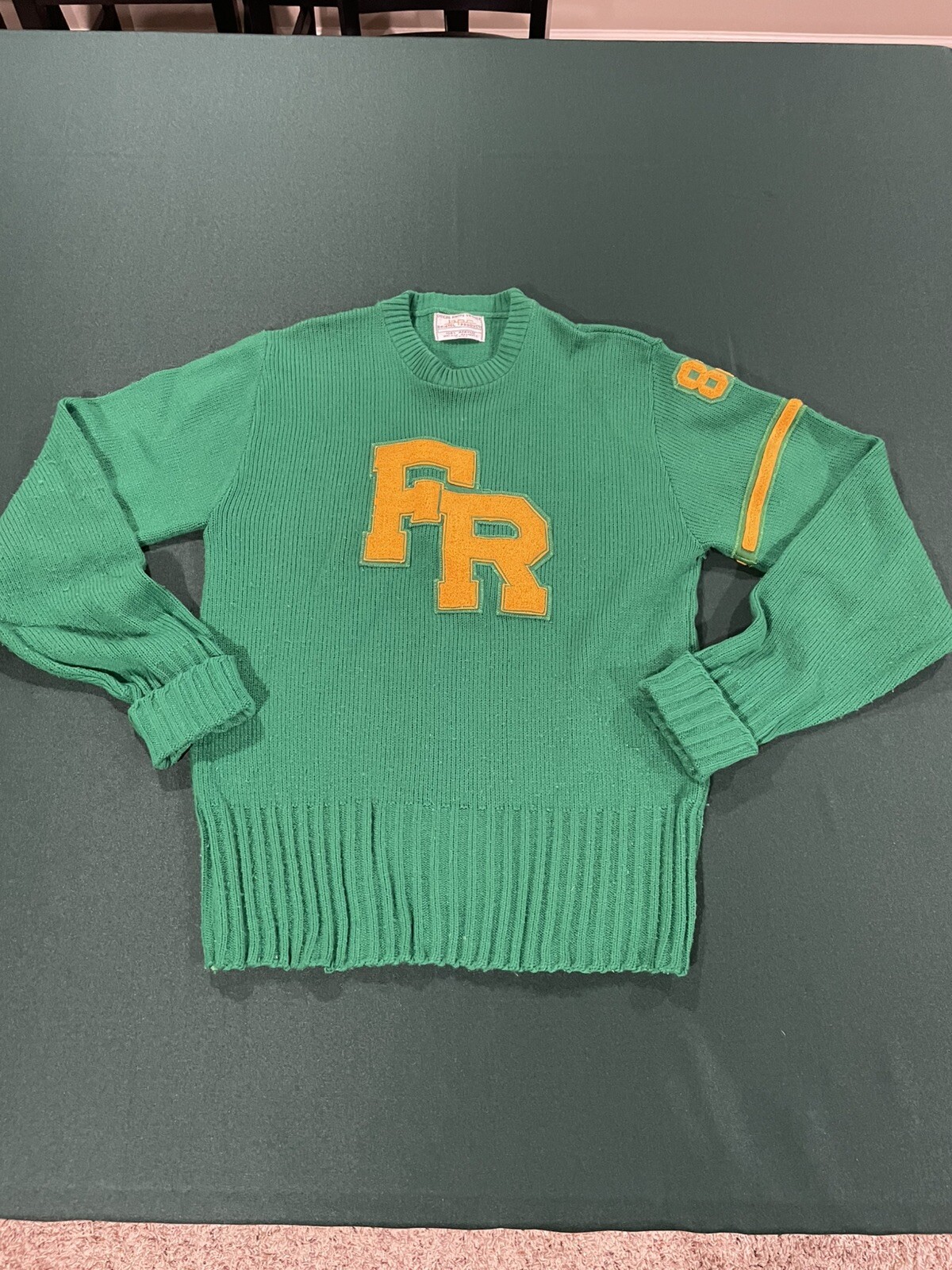 Vintage Womens 82’ Cheerleader Knit Sweater USA Green /Yellow