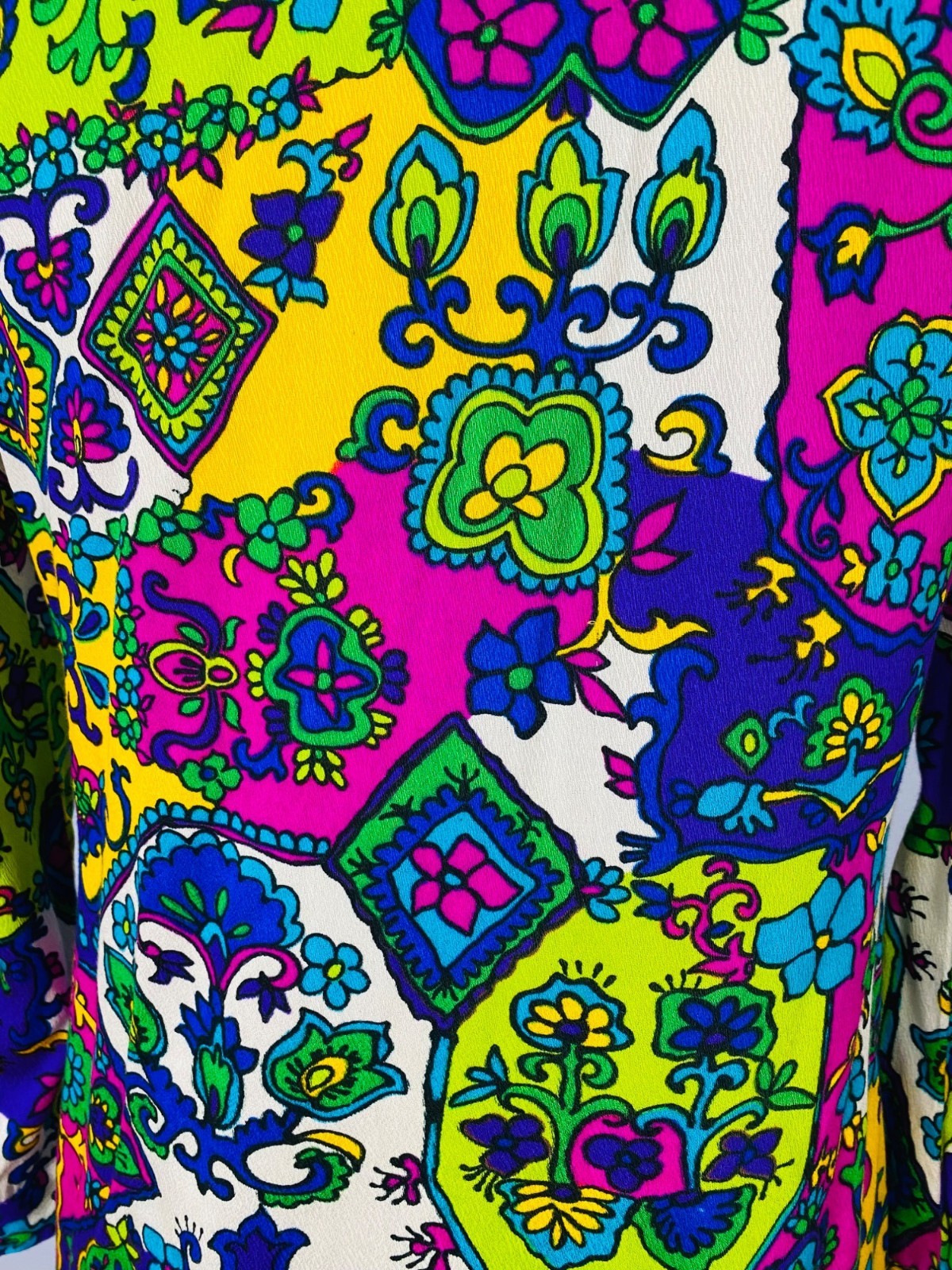 Vintage 1960s Prestige of Boston Colorful Maxi Dress, Size S/M, Button Front