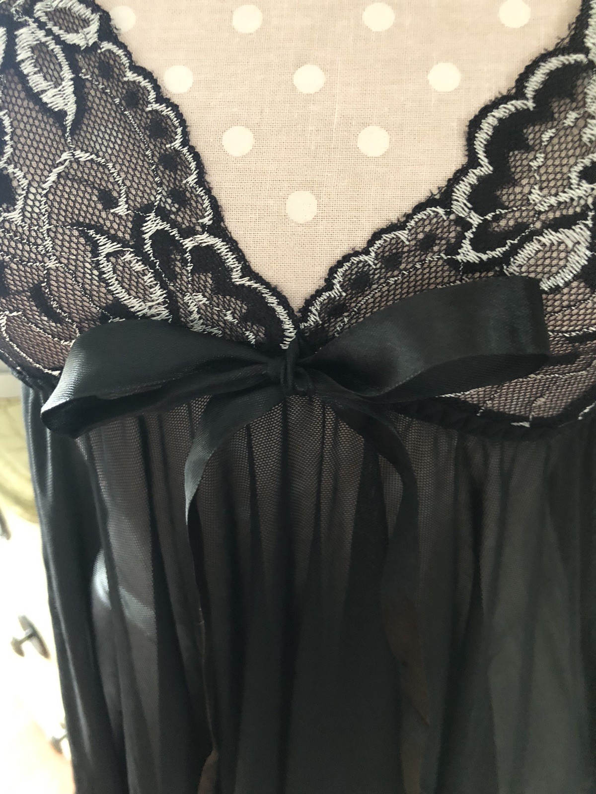 Black Babydoll Nightie Nightgown Sexy Full Sweep Skirt W/Silver Accents Size 3XL