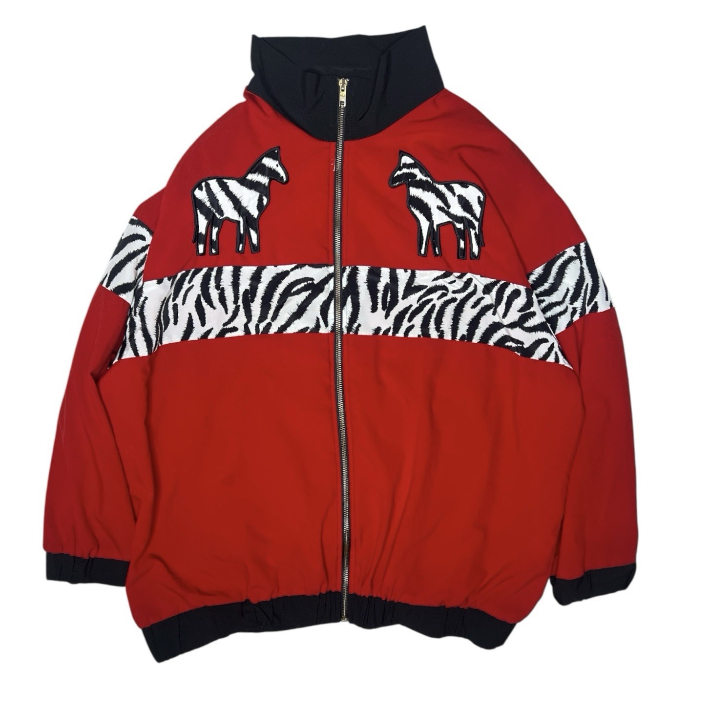 Vintage 80s 90s Silver Threads Zebra Print Red Zip Jacket Size 1X Made in USA
