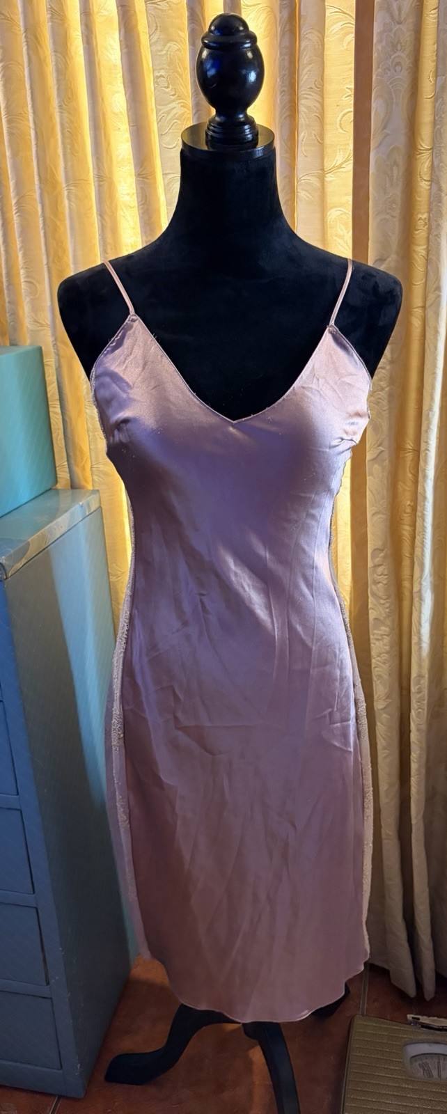 Victoria’s Secret Satin Slip Dress S Mauve Pink Sheer Lace Side Panels Nightie