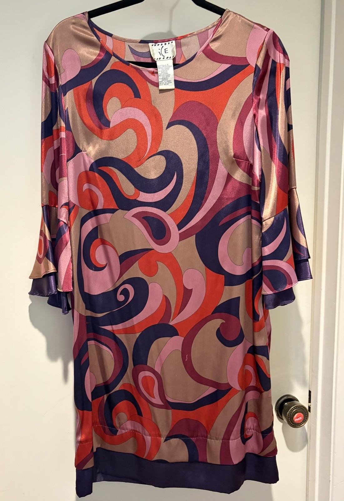ICE Mod GoGo Shift Dress Purple Pink Red Beige Polyester Spandex Size 8