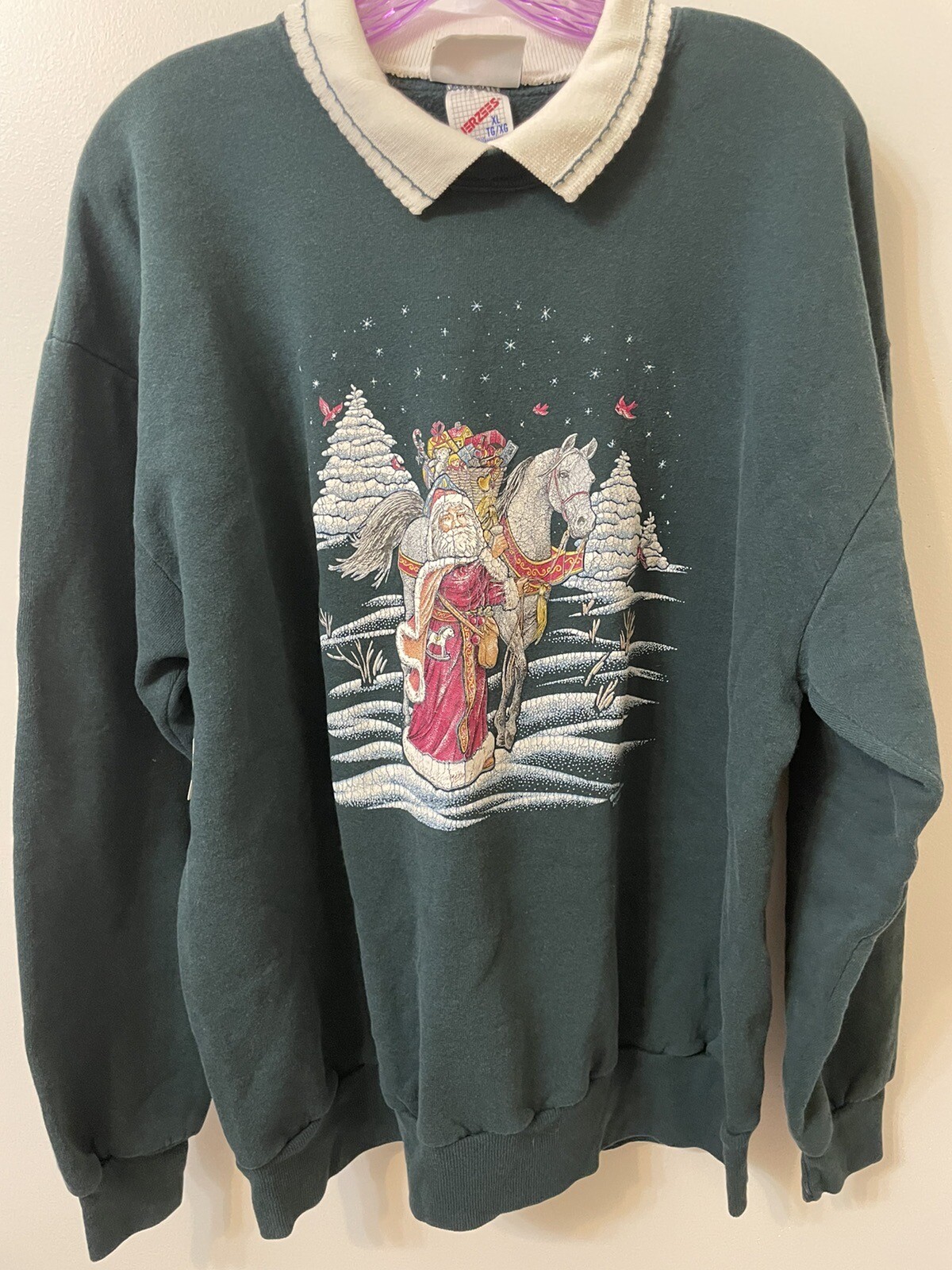 Vintage Morning Sun Christmas Sweatshirt Size XL Ugly Grandma Jerzees Green
