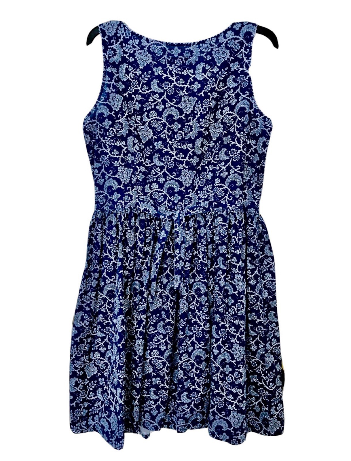 Esprit Vintage 80’s Womens 11/12 Navy White Floral Batik Print Tank Style Dress