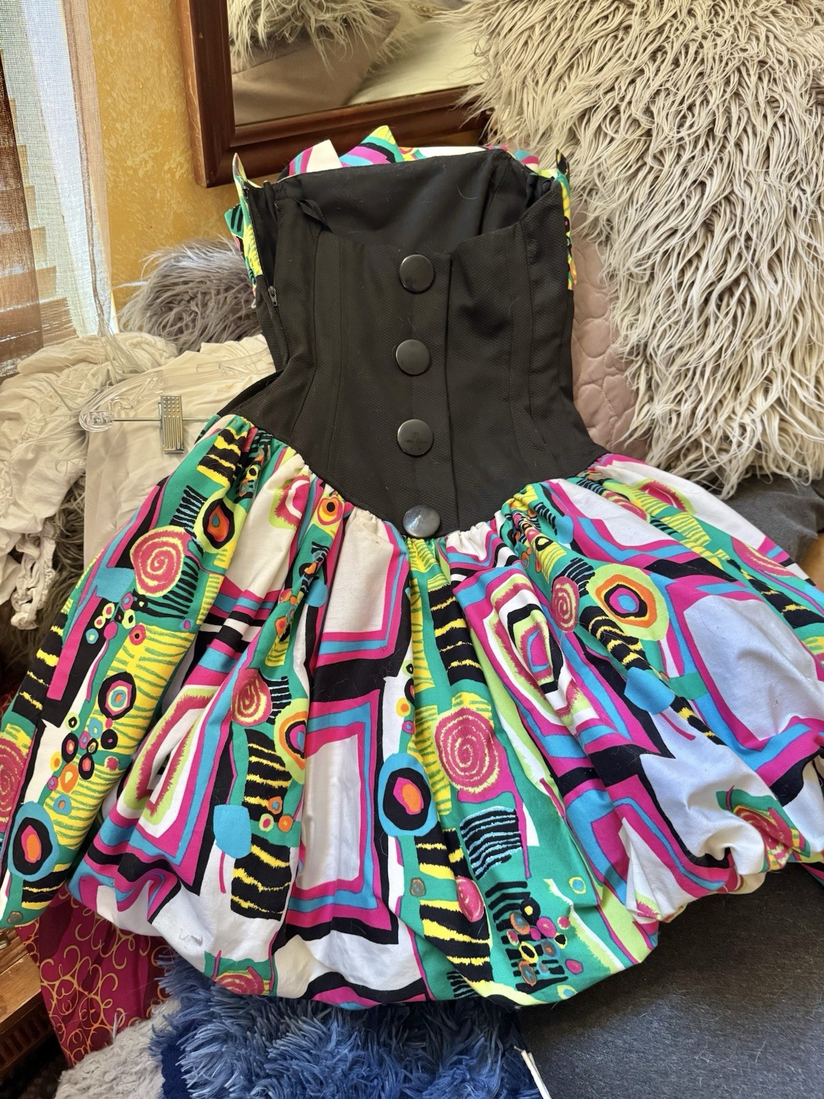 Vtg Cristina Jan Barboglio Strapless Bubble Balloon Dress Corset 3D Pop Art XS