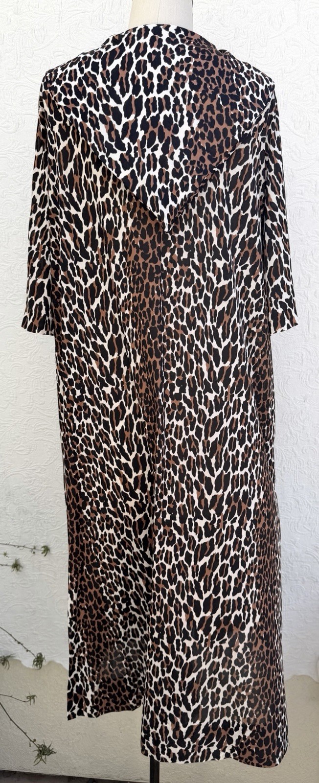 Vintage 60s Cheetah Midi Robe Leopard Funnel Collar A-line Zip Front Sz S/M