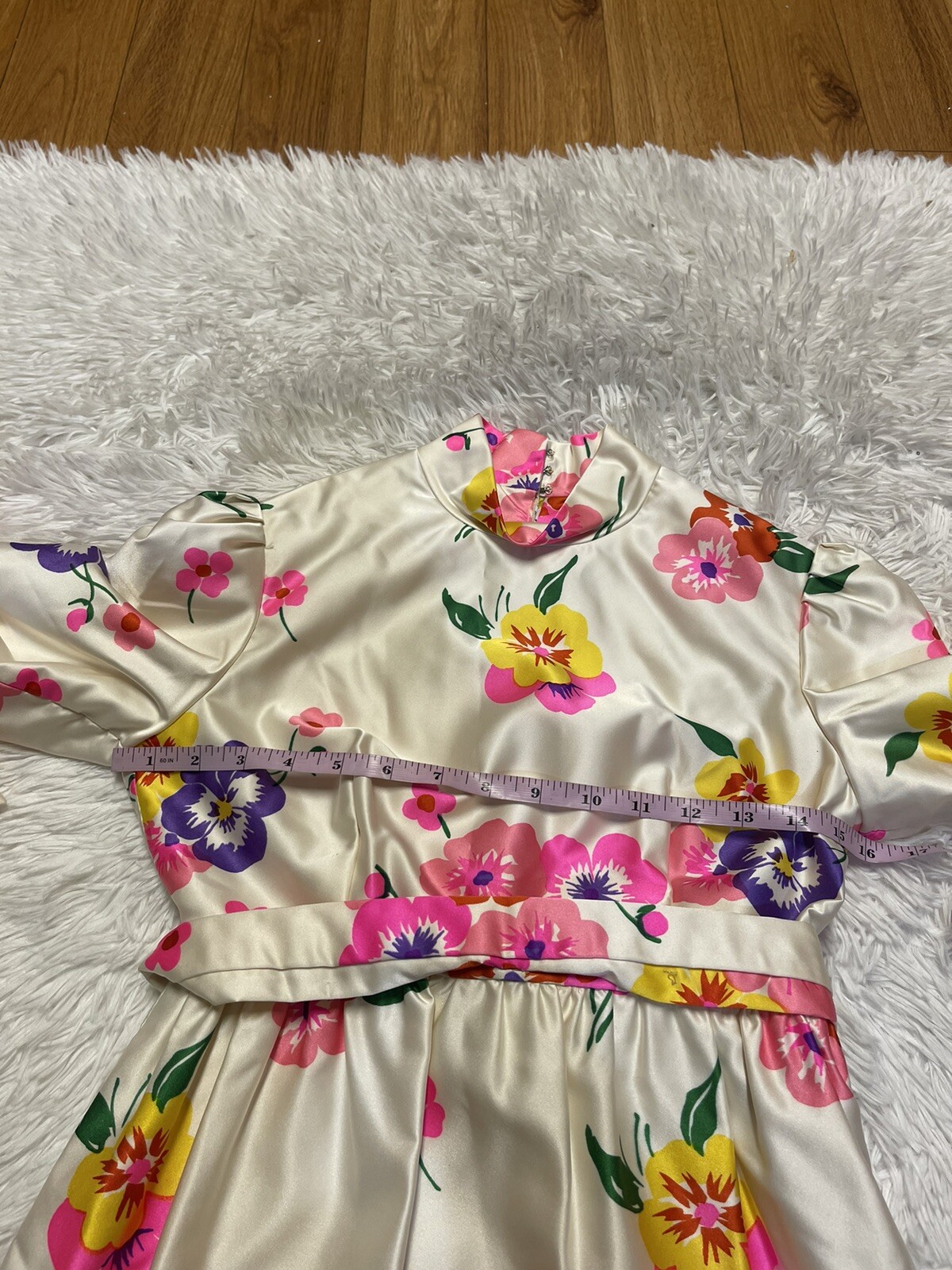 Vintage Joan Leslie for Kasper satin high neck floral maxi dress