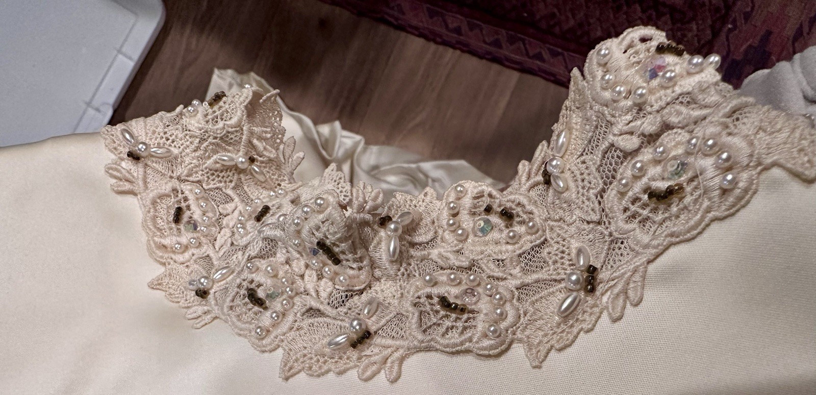 1970’s Pearls-Lace-Satin Bohemian Wedding Gown Angelair By Monika Sz 12 See Meas