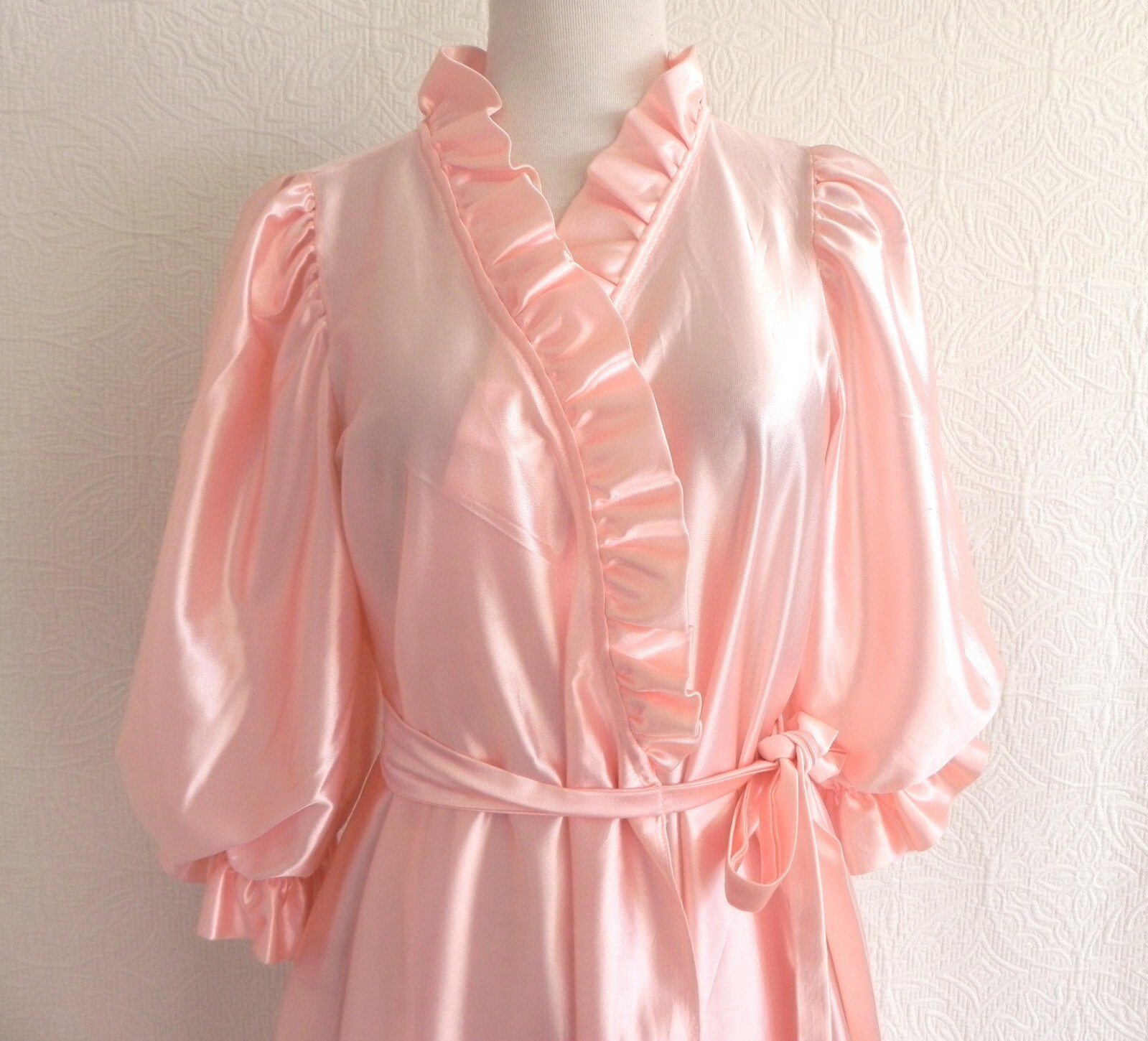 Vtg Montgomery Ward Robe Maxi Belted Pockets Half Sleeve Ruffle Trim Size L