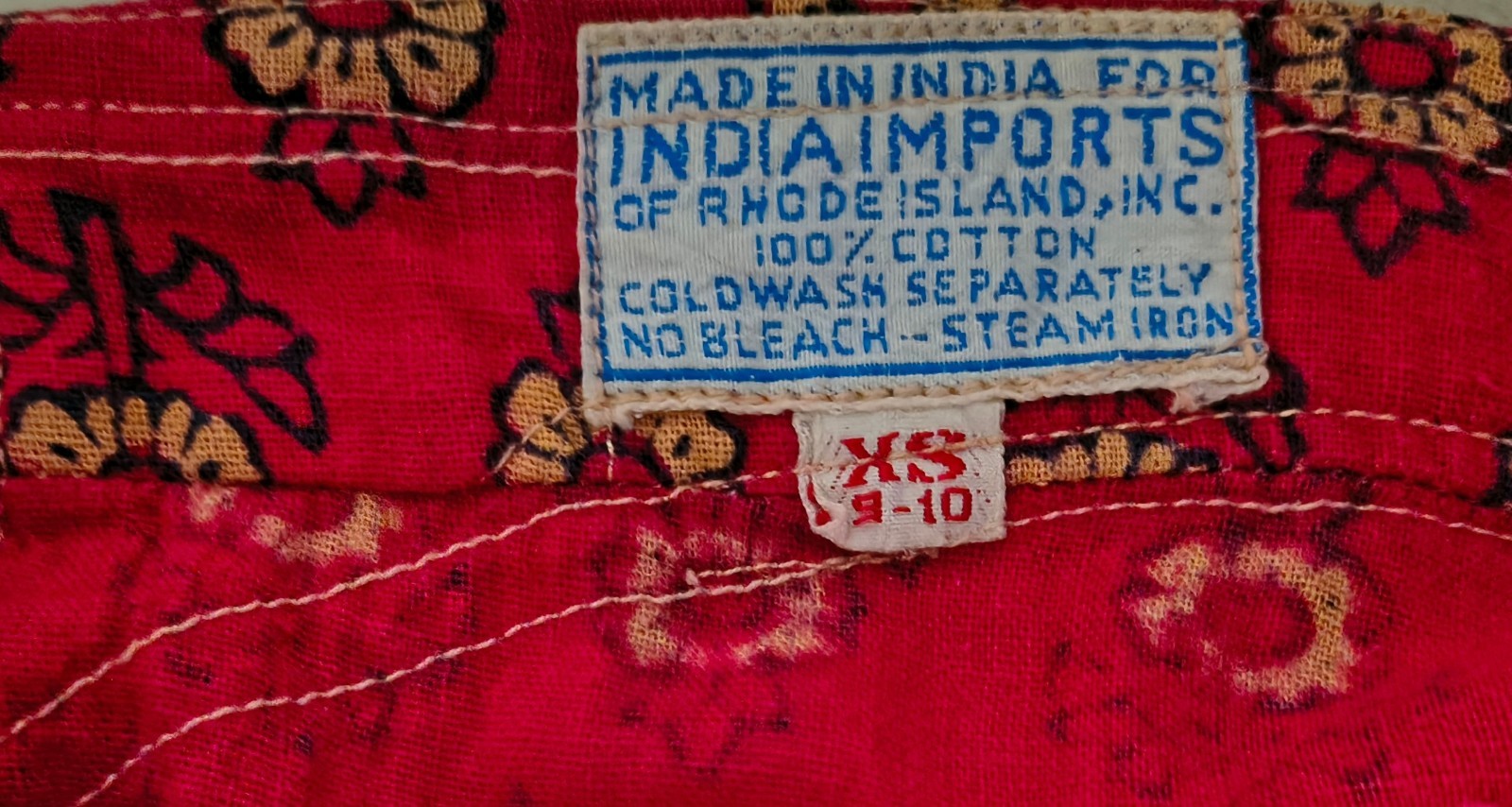 1970s India Imports of Rhode Island Cotton Floral Block Print Maxi Wrap Skirt XS