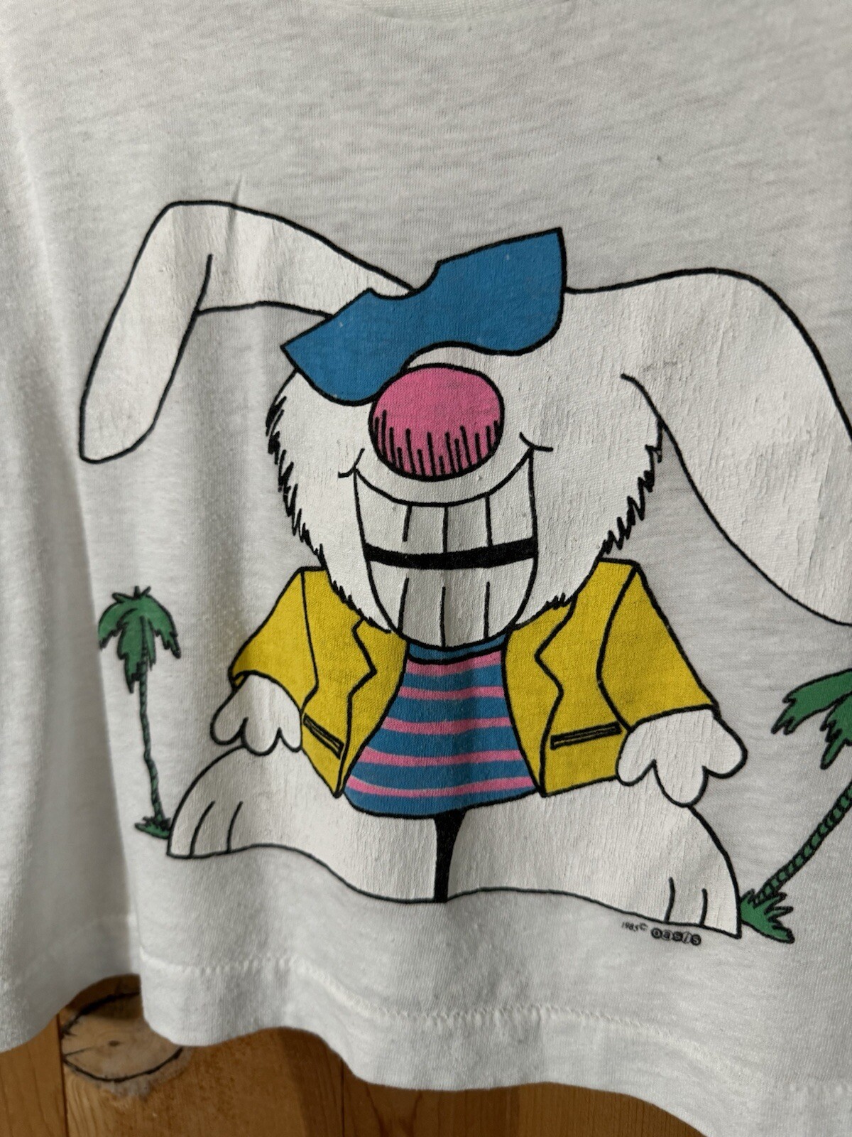 VTG 1985 Bunny & Palm Trees Micro Crop Tee Women’s M/L Oasis Women’s Teens