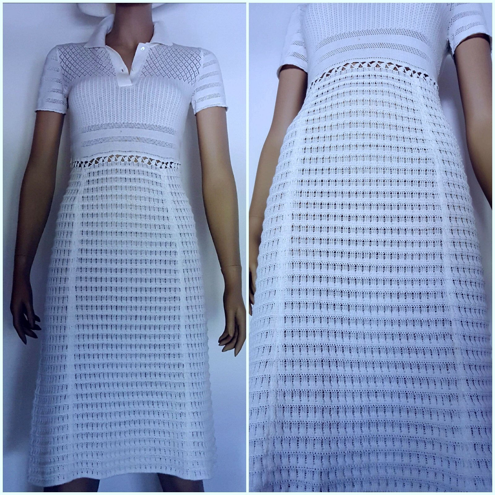 MIU MIU by PRADA Vintage 90’s Crochet 100% White Cotton Dress Sz 40