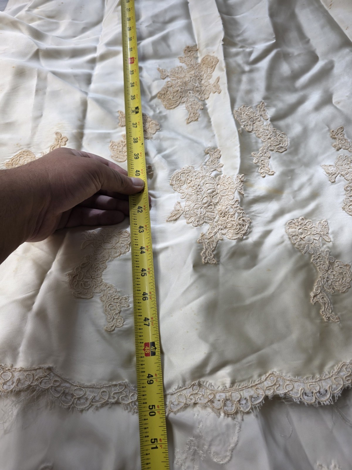 Vintage 1940s Bride Small Slipper Satin & Lace Wedding Dress Cathedral Train 40s