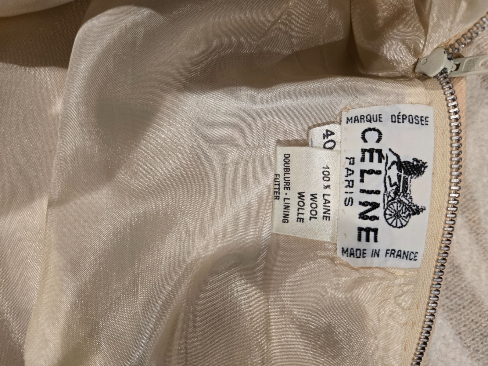Vintage Celine 70s Wool Horsebit Beige Pleated Skirt size 40