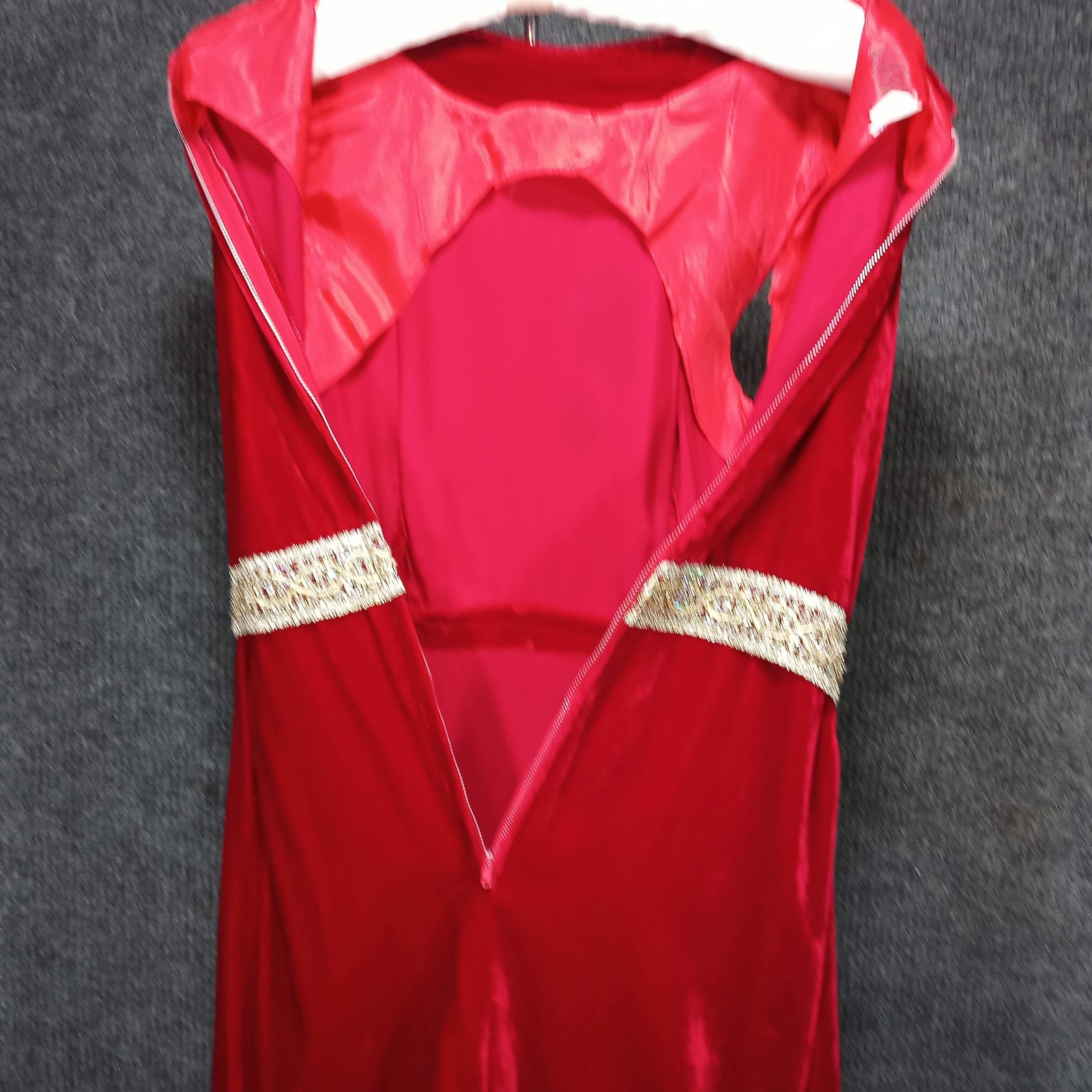 1950s Vintage Dress in Red Velvet Regal with Gold Lame Braid Detail