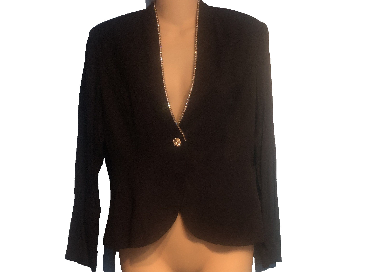Vintage 1980s JR Nites Petites M Dress Jacket Navy Rhinestone Trim Shoulder Pads