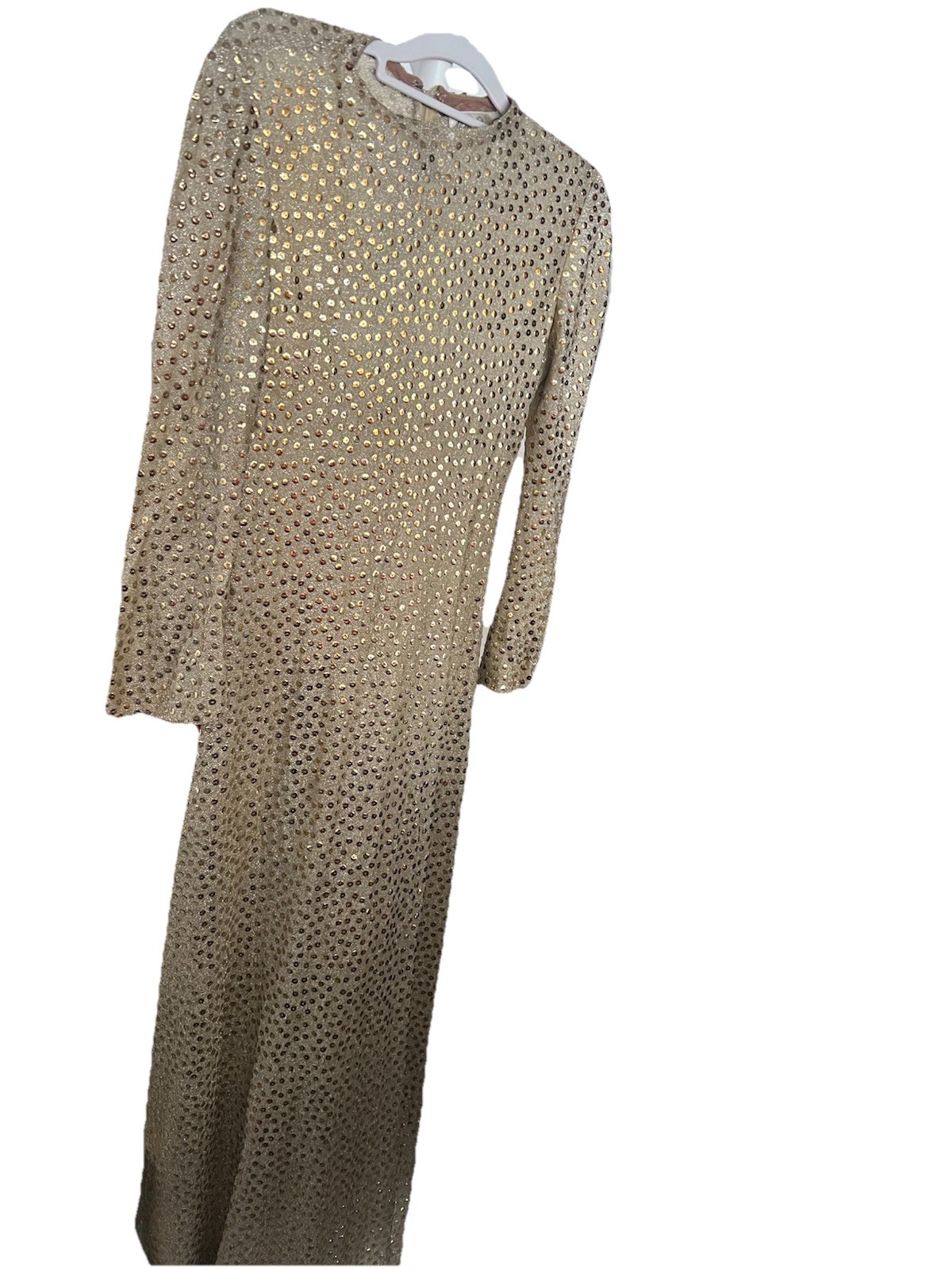 Mollie Paris Vintage 1970s Gold Sequin Evening Gown
