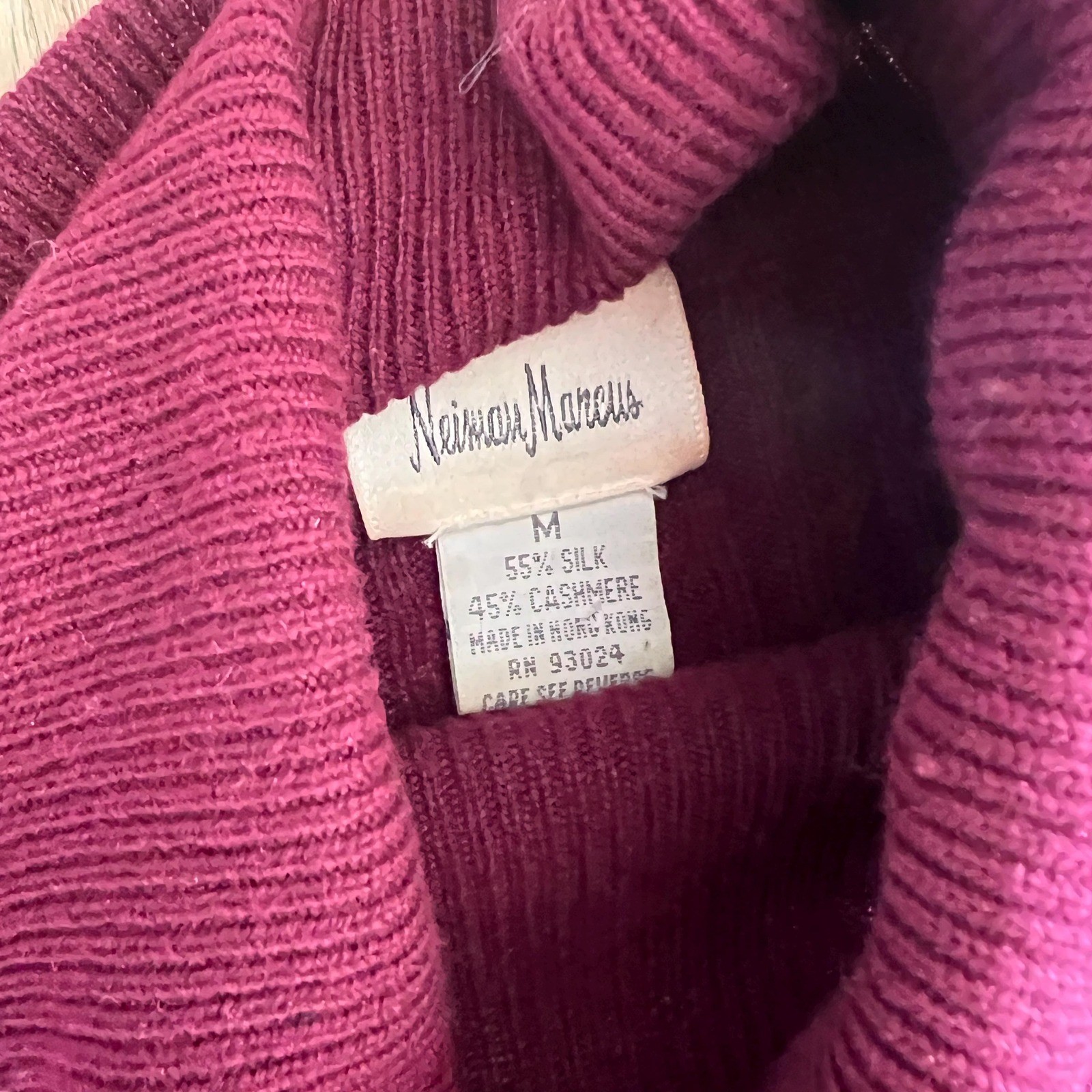 vintage 90s Silk Cashmere Turtleneck Sweater Burgundy Cable Knit Neiman Marcus